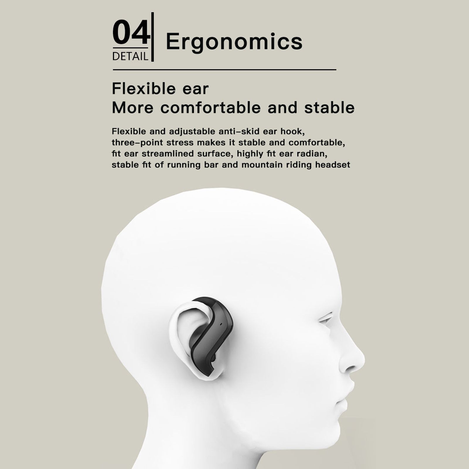 MD03 BT5.0 Wireless Headphones Ear Hook Touch Control IPX5 Waterproof Electric Quantity Display
