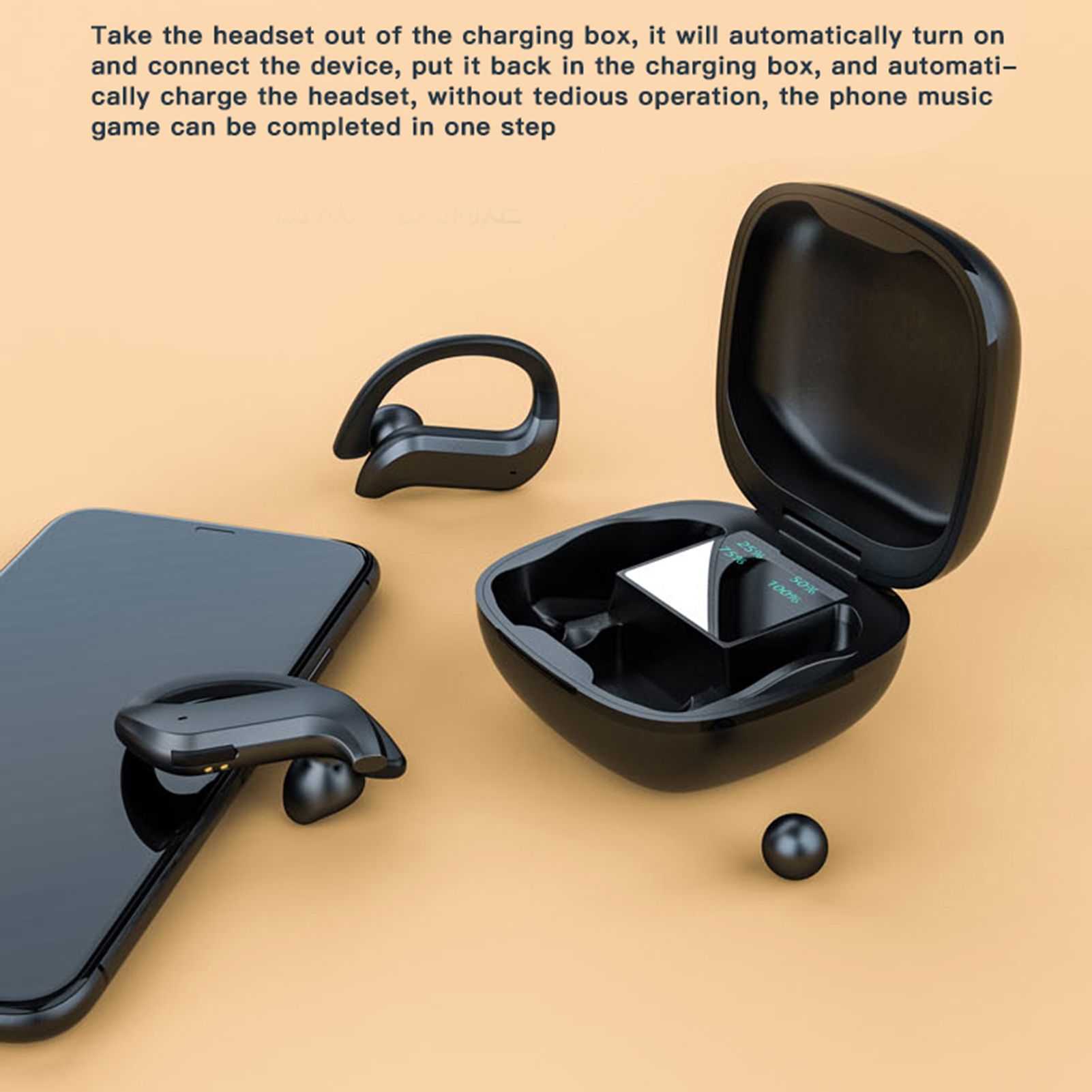 MD03 BT5.0 Wireless Headphones Ear Hook Touch Control IPX5 Waterproof Electric Quantity Display