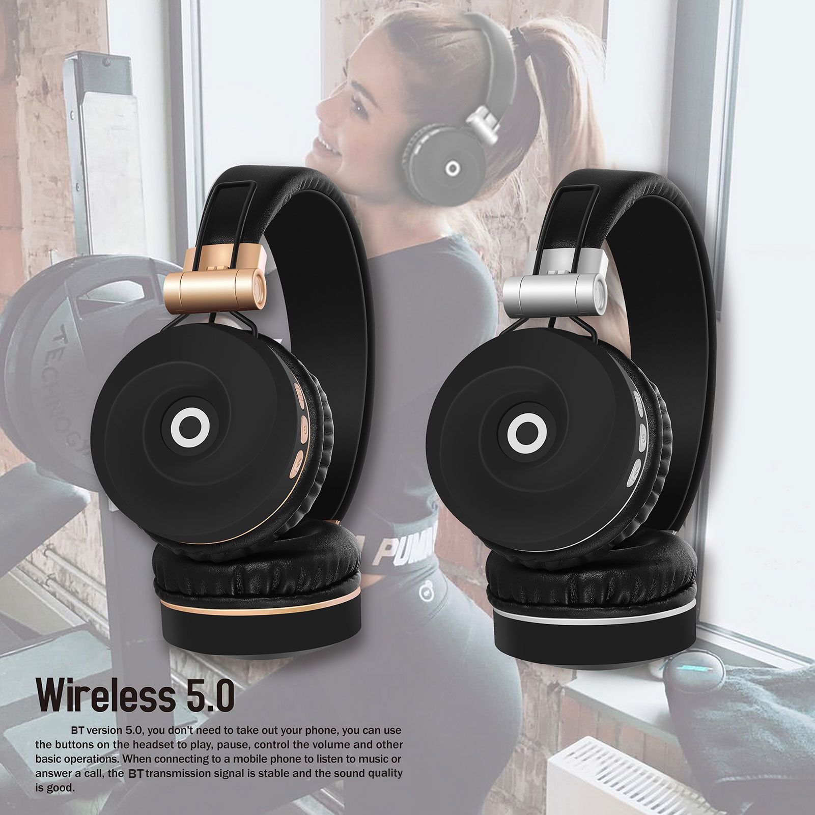 MH9 Head-mounted BT5.0 Wireless Headset Foldable Stereo Sound Button Operation with TF FM Function
