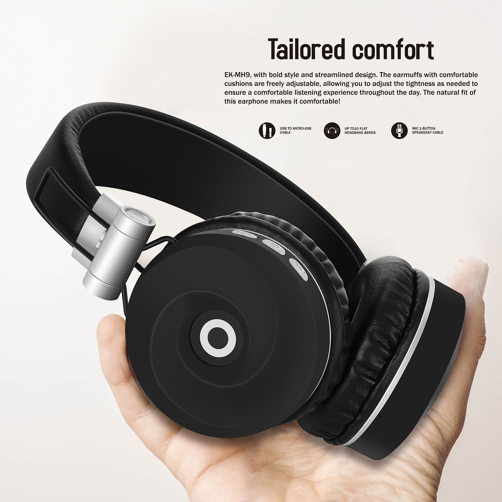 MH9 Head-mounted BT5.0 Wireless Headset Foldable Stereo Sound Button Operation with TF FM Function