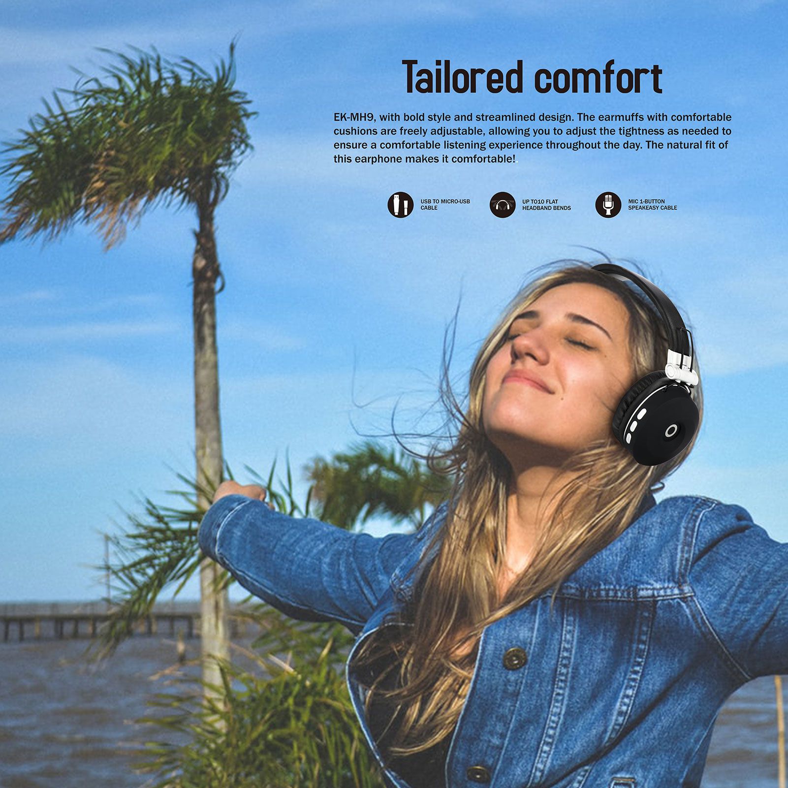 MH9 Head-mounted BT5.0 Wireless Headset Foldable Stereo Sound Button Operation with TF FM Function