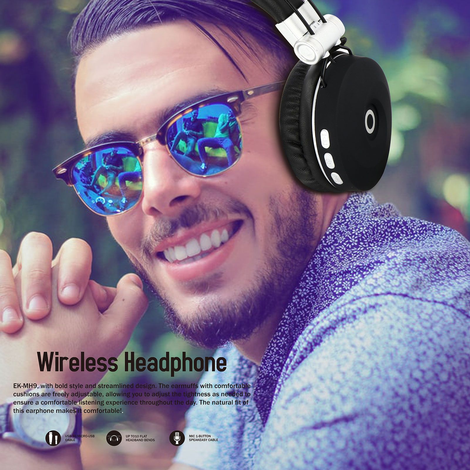 MH9 Head-mounted BT5.0 Wireless Headset Foldable Stereo Sound Button Operation with TF FM Function