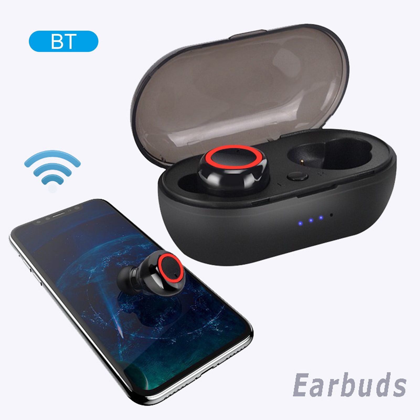 True Wirelessly Stereo BT Earphone Intelligent Noise Reduction High Clear Sound Quality Headset Waterproof Sweatproof Mini Sports Headphones with 450mAh Charging-Box
