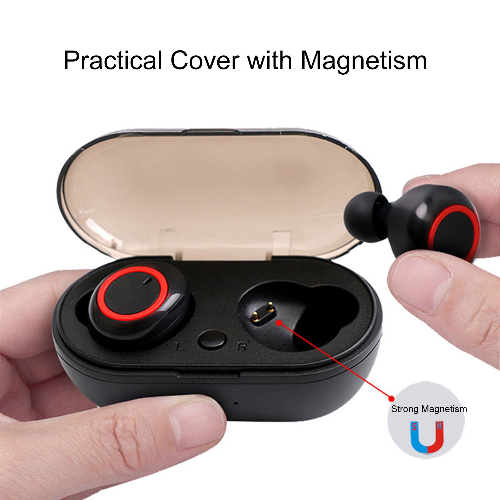 True Wirelessly Stereo BT Earphone Intelligent Noise Reduction High Clear Sound Quality Headset Waterproof Sweatproof Mini Sports Headphones with 450mAh Charging-Box