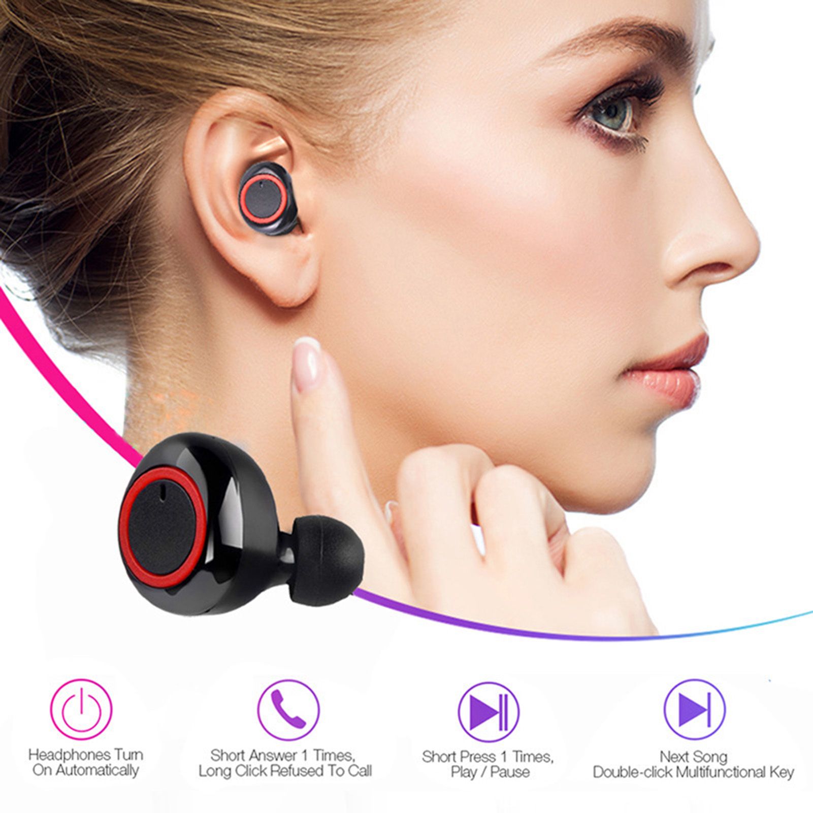 True Wirelessly Stereo BT Earphone Intelligent Noise Reduction High Clear Sound Quality Headset Waterproof Sweatproof Mini Sports Headphones with 450mAh Charging-Box