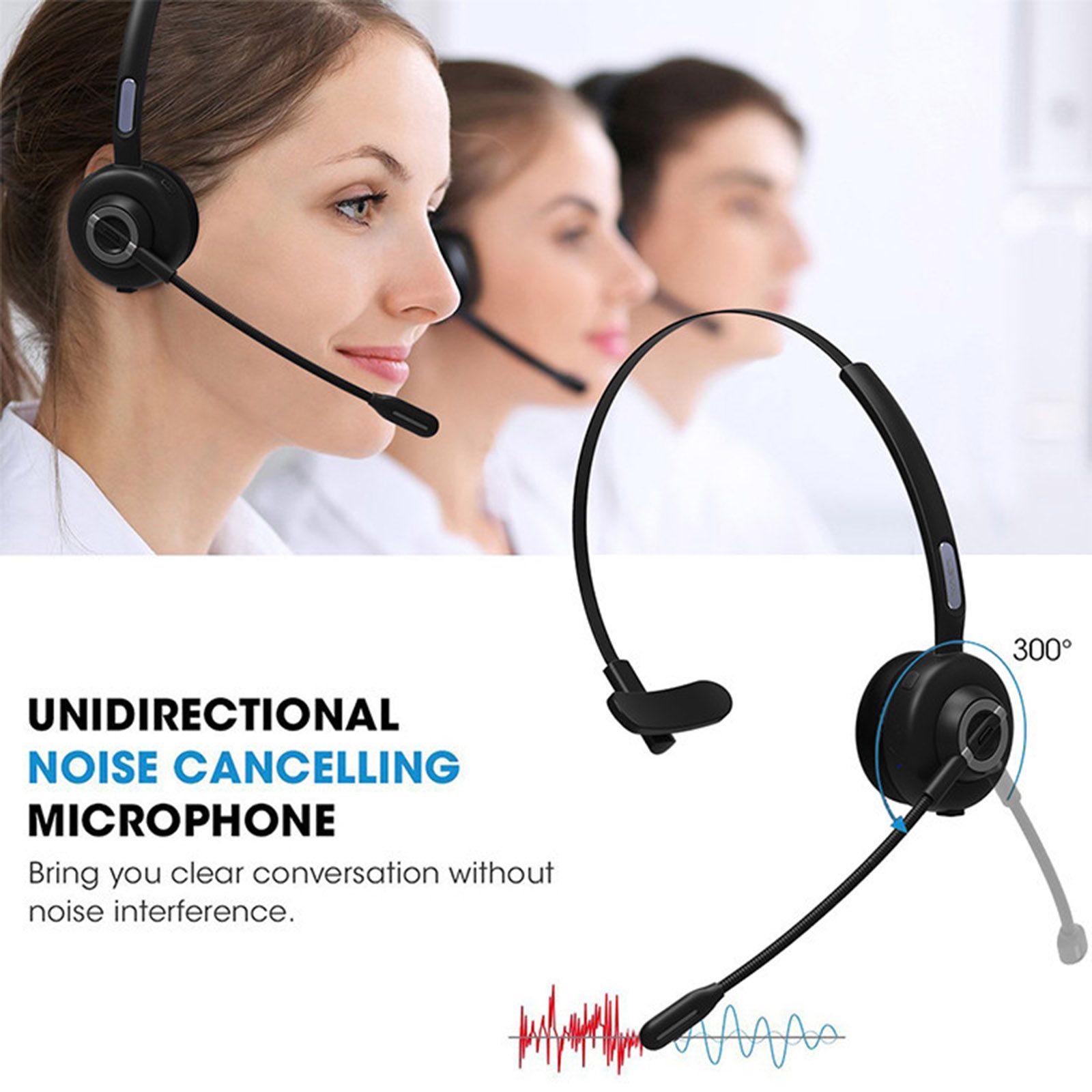 BH-M97 On Ear Headset Bluetooth 5.0 Wireless Headphones Call Center Earphone with Noise Cancelling Microphone Adjustable Headband Volume Control with Charging Dock