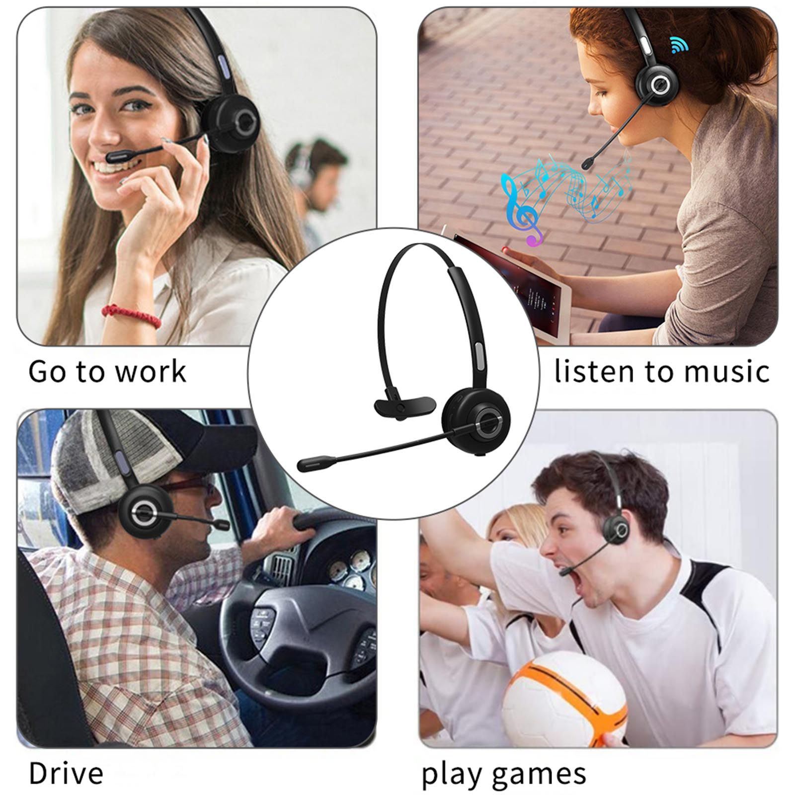 BH-M97 On Ear Headset Bluetooth 5.0 Wireless Headphones Call Center Earphone with Noise Cancelling Microphone Adjustable Headband Volume Control with Charging Dock