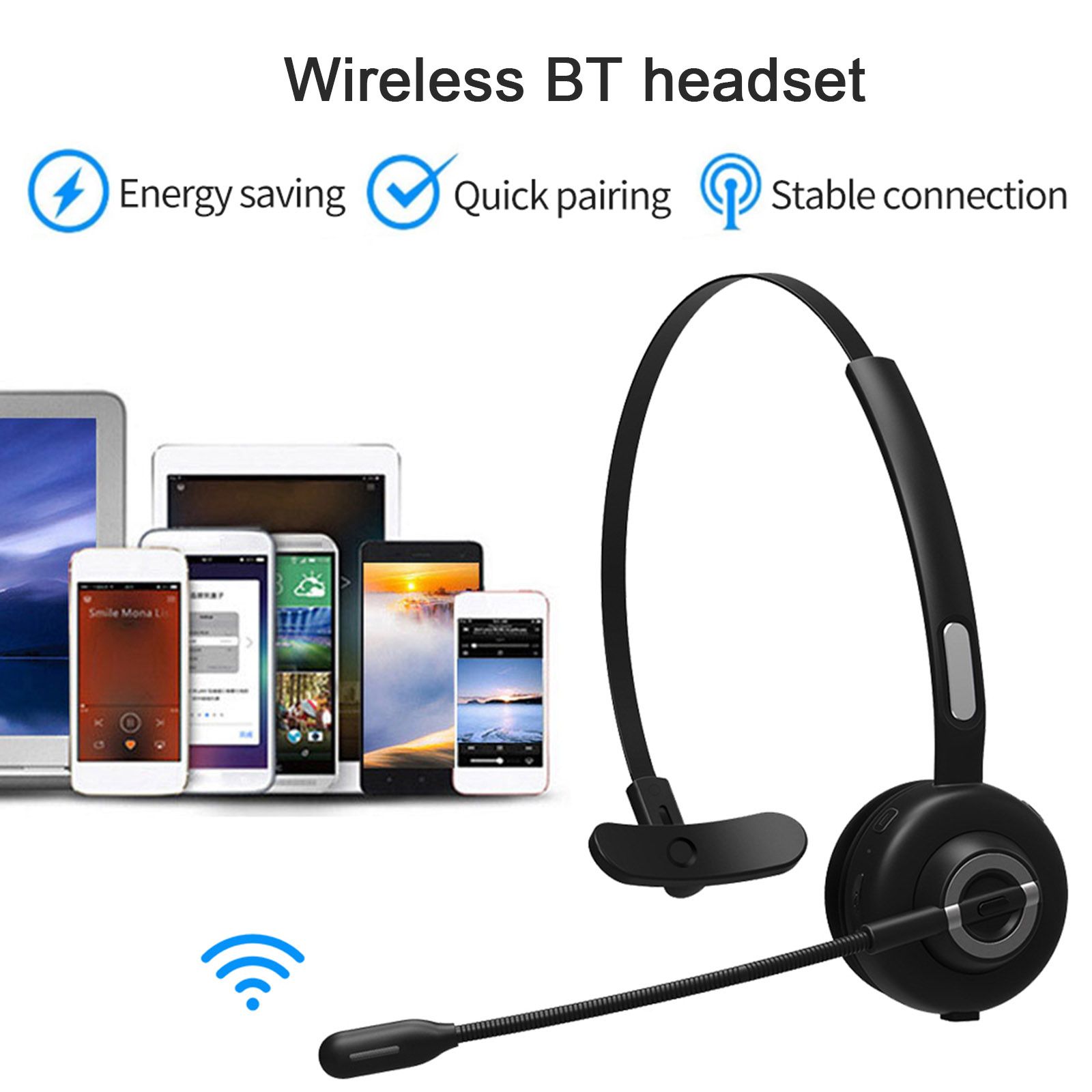 BH-M97 On Ear Headset Bluetooth 5.0 Wireless Headphones Call Center Earphone with Noise Cancelling Microphone Adjustable Headband Volume Control with Charging Dock