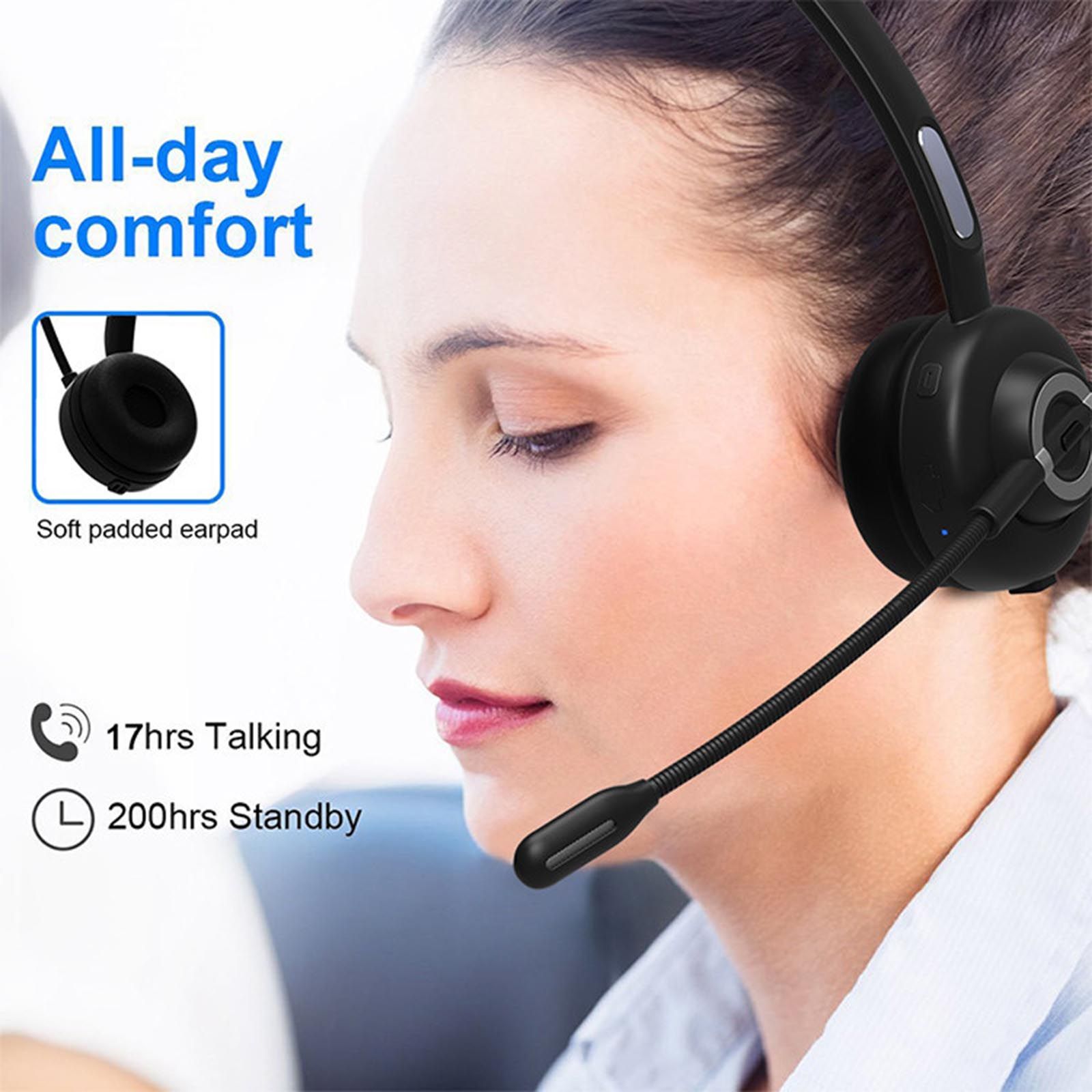 BH-M97 On Ear Headset Bluetooth 5.0 Wireless Headphones Call Center Earphone with Noise Cancelling Microphone Adjustable Headband Volume Control with Charging Dock
