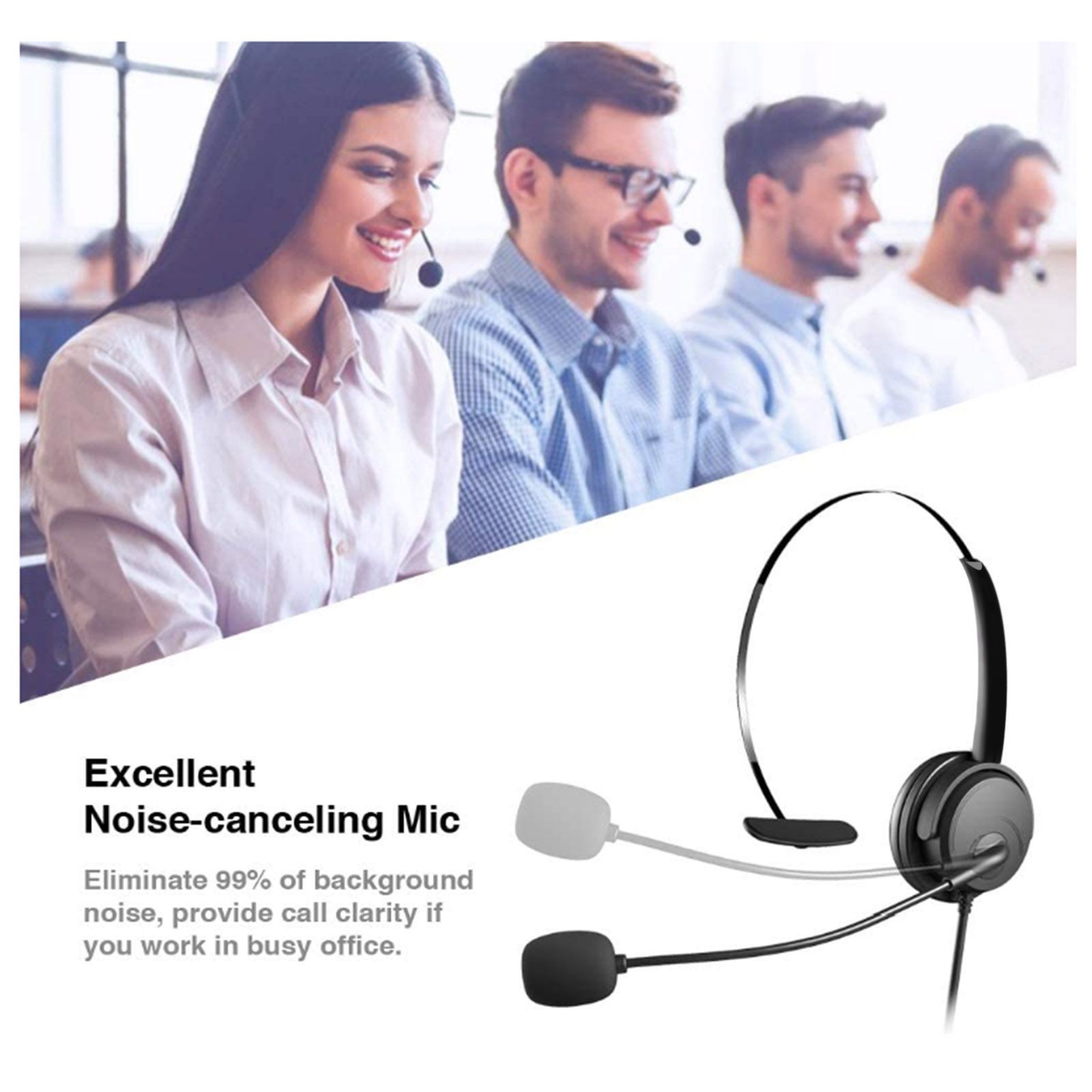 OY131 Single Ear Headset USB Headphones Head-mounted Computer Headphone for Right/Left Ear Call Center Headsets with in-Cord Volume Control