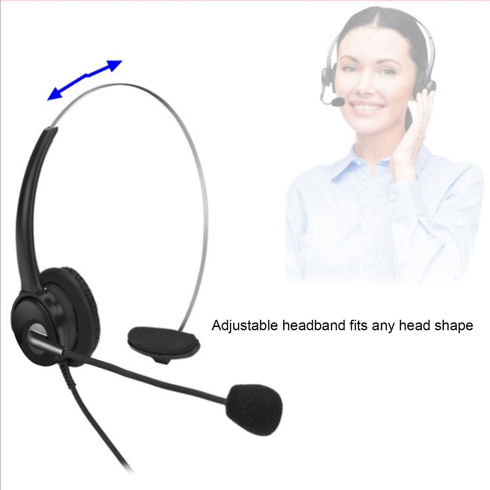 OY131 Single Ear Headset USB Headphones Head-mounted Computer Headphone for Right/Left Ear Call Center Headsets with in-Cord Volume Control