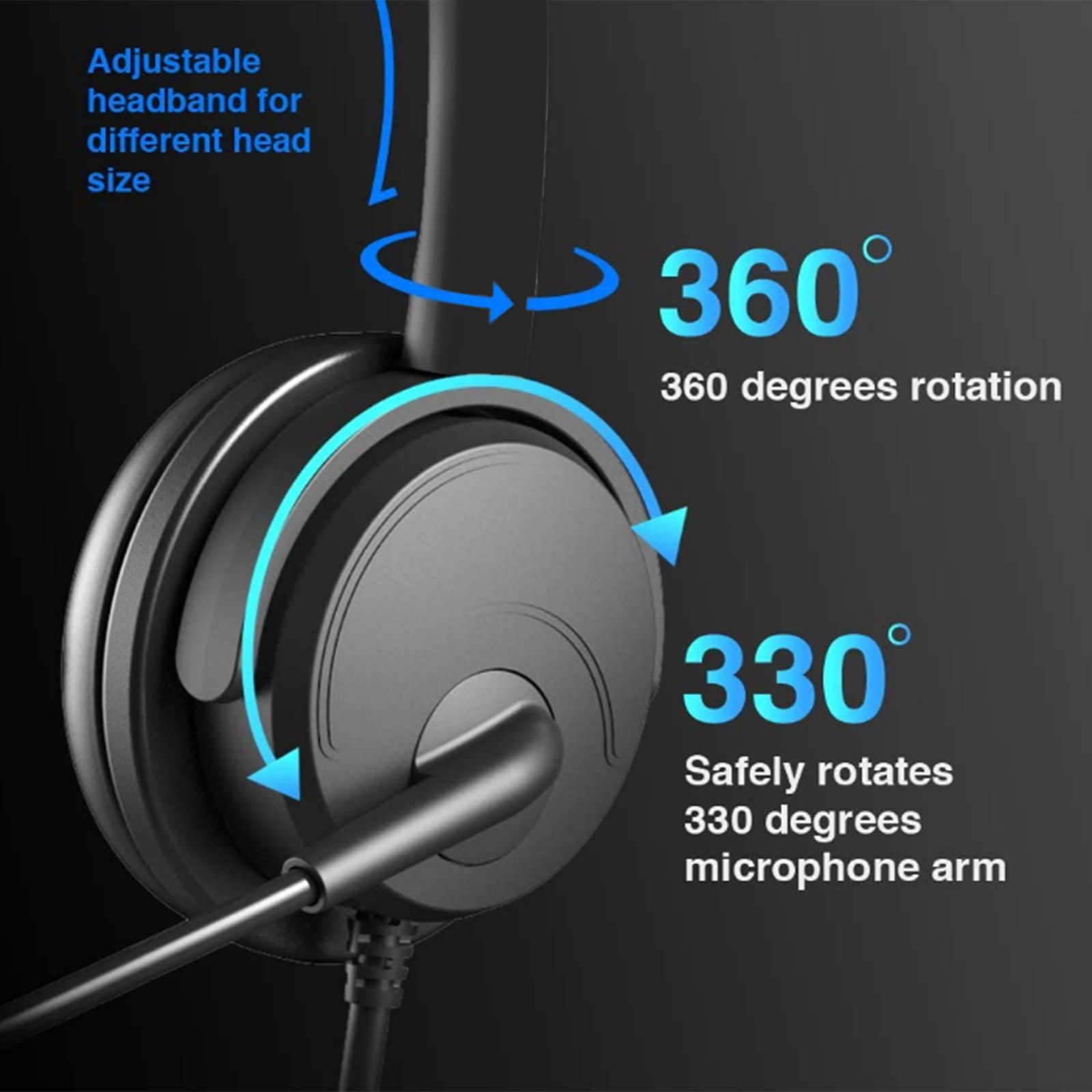 OY131 Single Ear Headset USB Headphones Head-mounted Computer Headphone for Right/Left Ear Call Center Headsets with in-Cord Volume Control