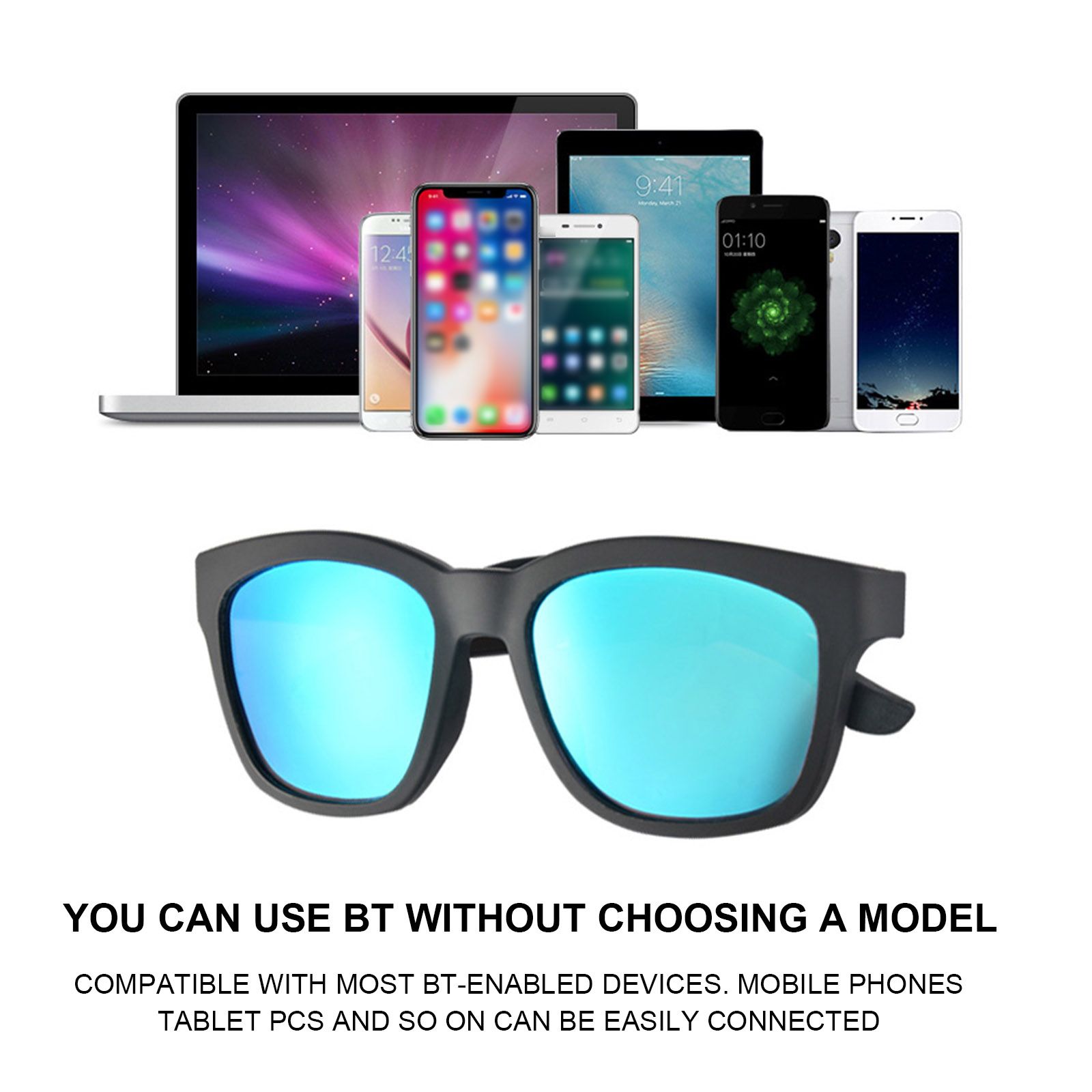 K4 Smart Bluetooth Sunglasses Wireless Bluetooth Open Ear Headset Phone Call Play Music Wireless Audio Glasses One-click Control Built-in Mic for Men Women Compatible with Smart Phones