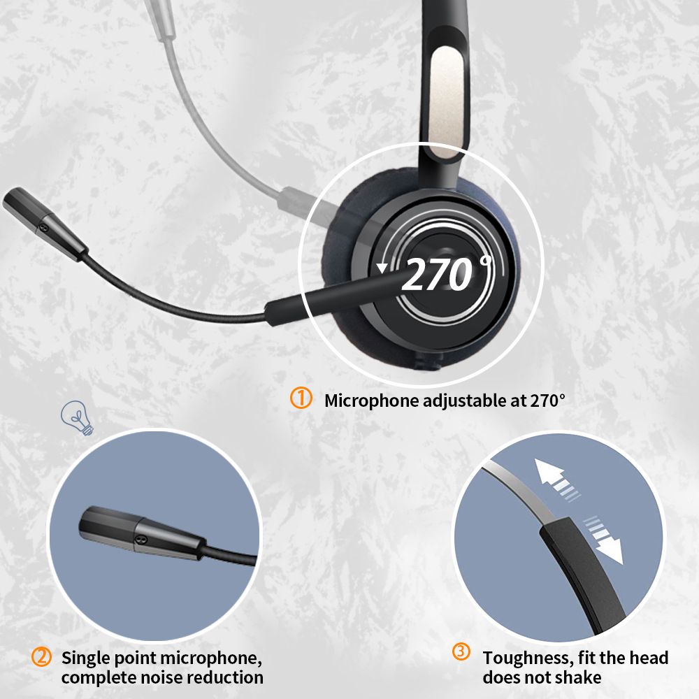 Communication Headset Upgrade Directional Noise-canceling Headphones 330°Adjustable Ear Plate Leather Earmuffs The USB Connector