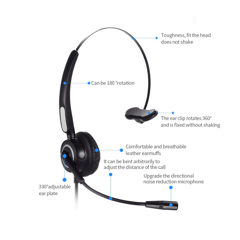 Communication Headset Upgrade Directional Noise-canceling Headphones 330°Adjustable Ear Plate Leather Earmuffs The USB Connector