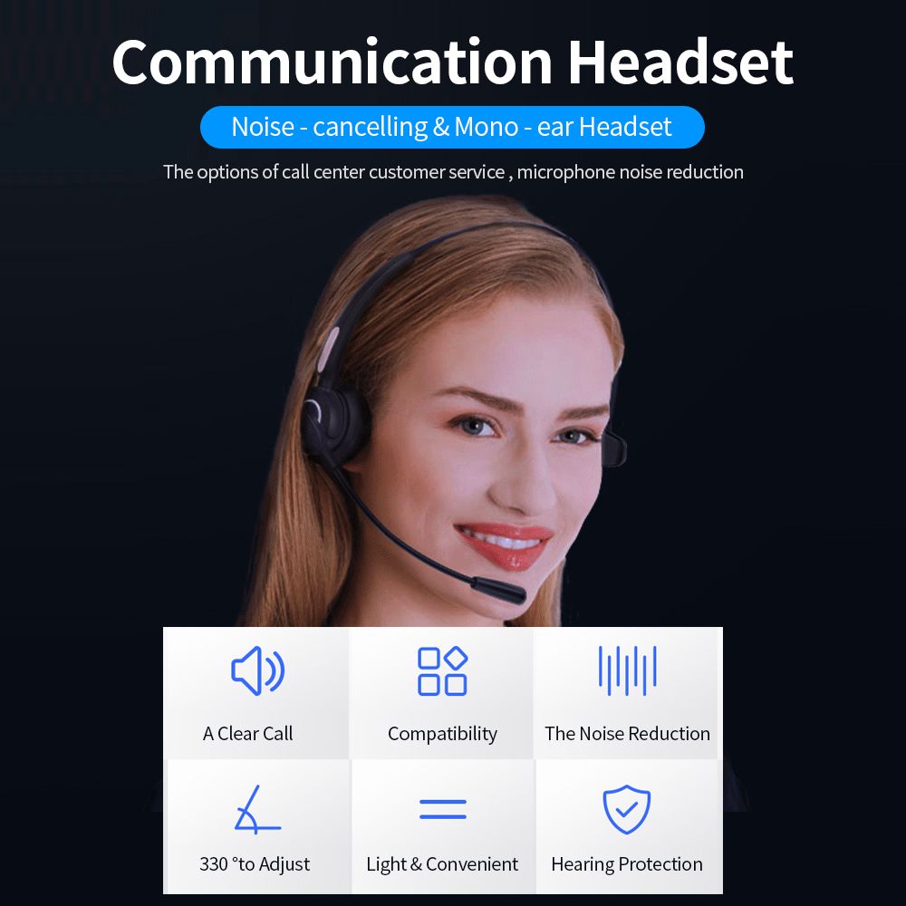 Communication Headset Noise - cancelling & Mono - ear Headset Compatibility Light & Convenient Hearing Protection USB Connector