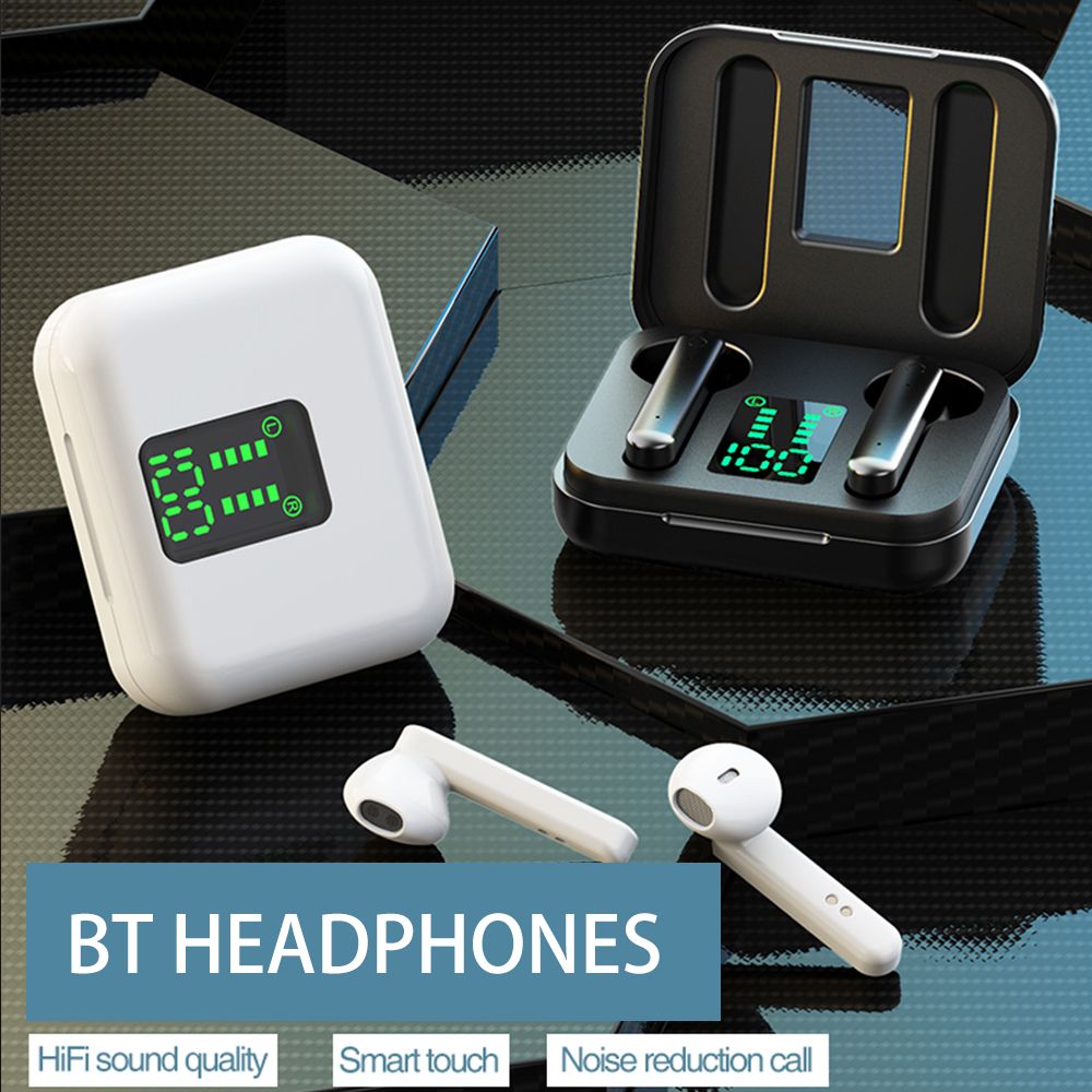 BT5.0 Wireless Headphone HiFi Sound Quality Wireless Earbuds with LED Display Screen Intelligent Touch Control Black