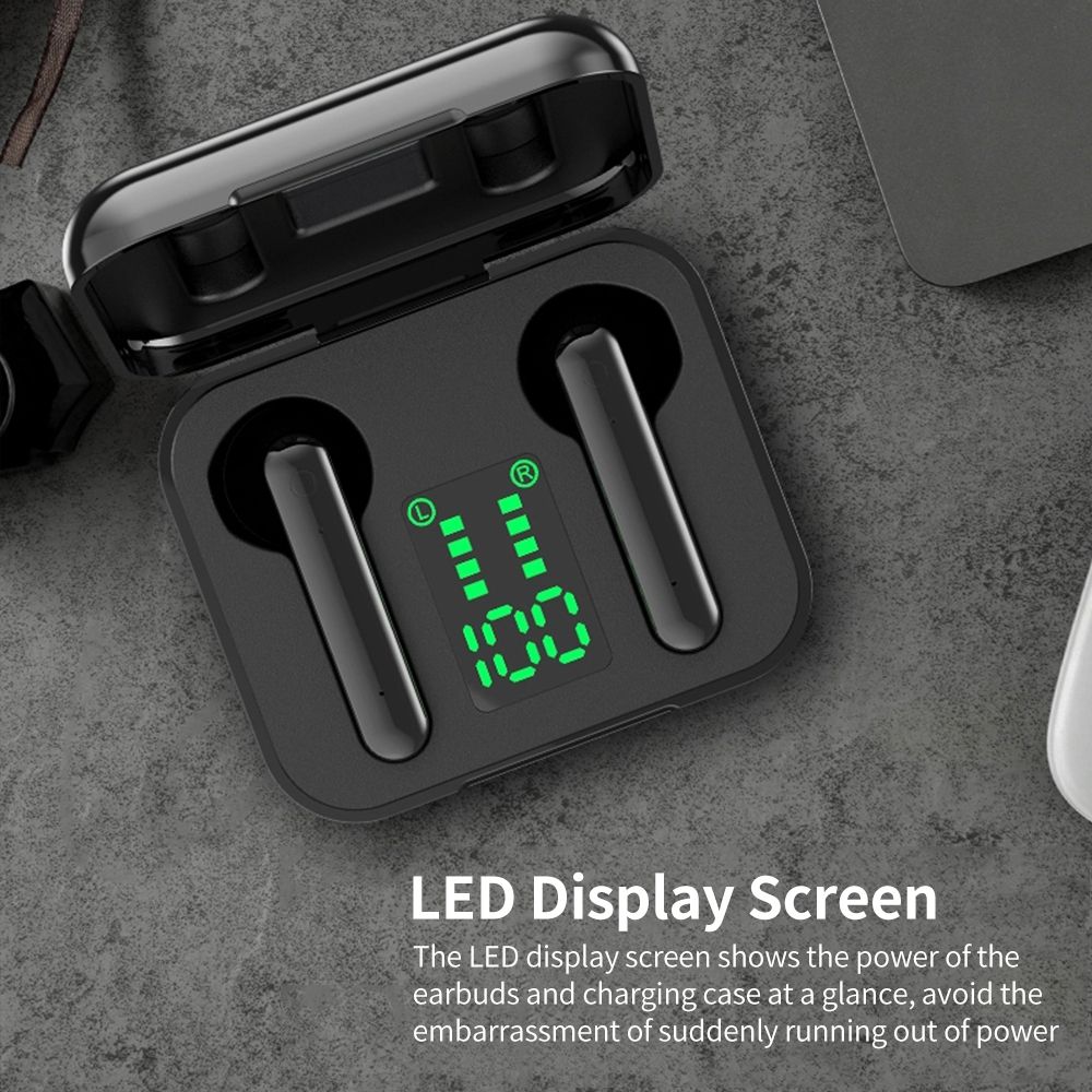BT5.0 Wireless Headphone HiFi Sound Quality Wireless Earbuds with LED Display Screen Intelligent Touch Control Black