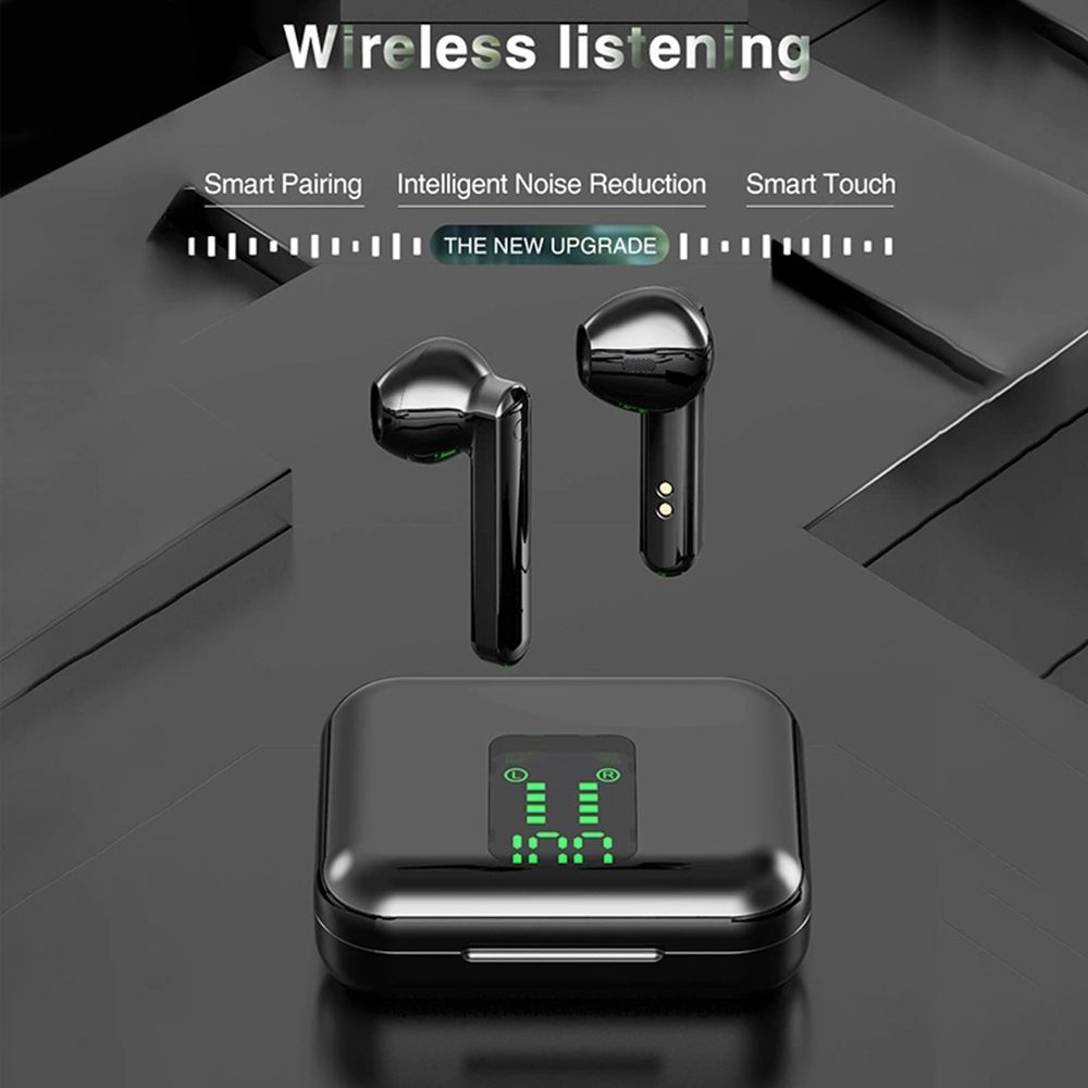 BT5.0 Wireless Headphone HiFi Sound Quality Wireless Earbuds with LED Display Screen Intelligent Touch Control Black