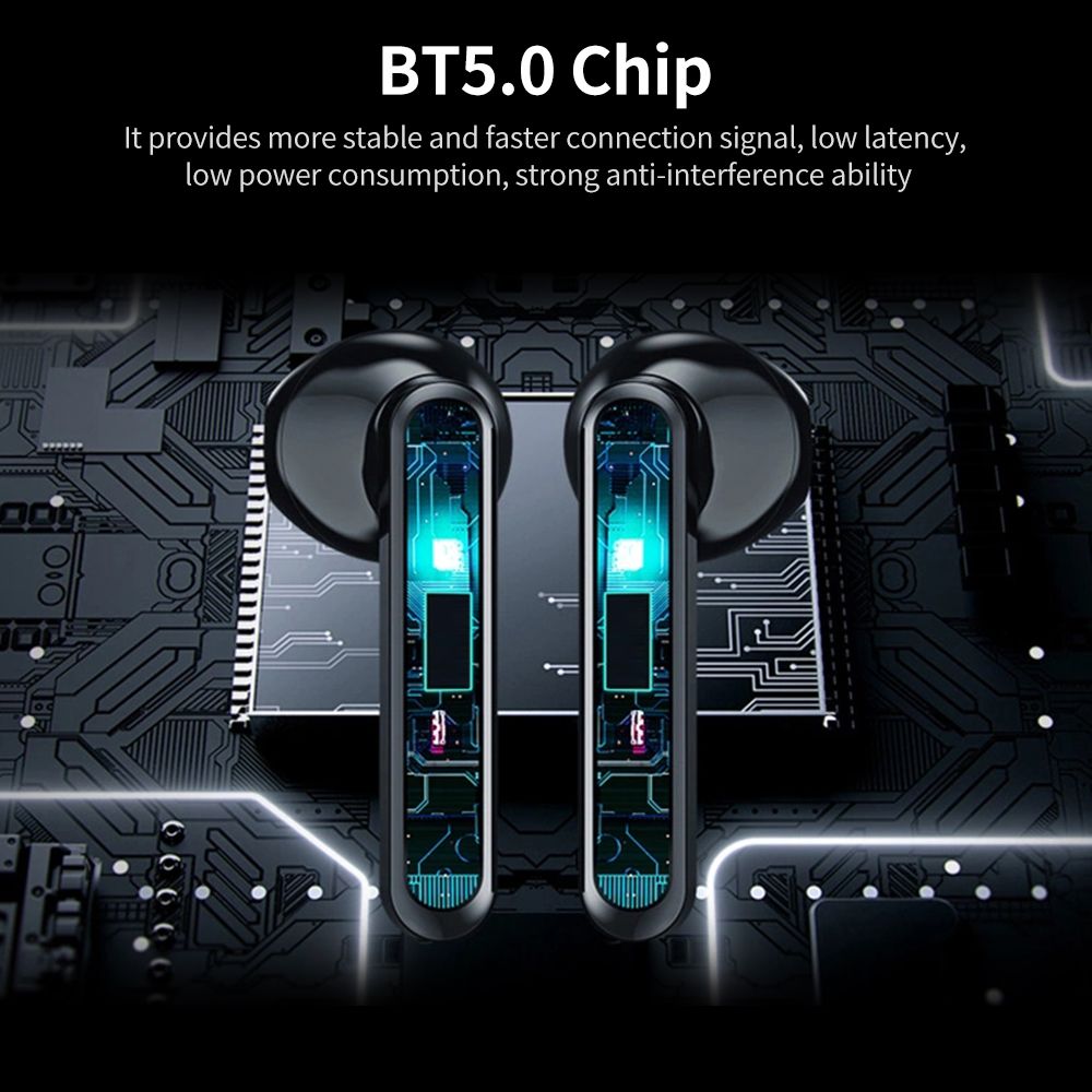 BT5.0 Wireless Headphone HiFi Sound Quality Wireless Earbuds with LED Display Screen Intelligent Touch Control Black