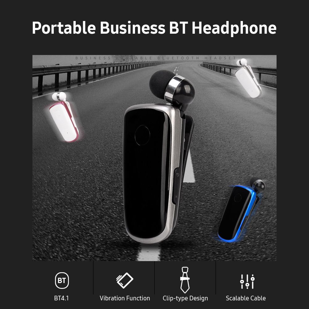Portable Business BT Headphone Scalable Clip Type BT Noise Reduction Earphone with Incoming Call Vibration Function Blue