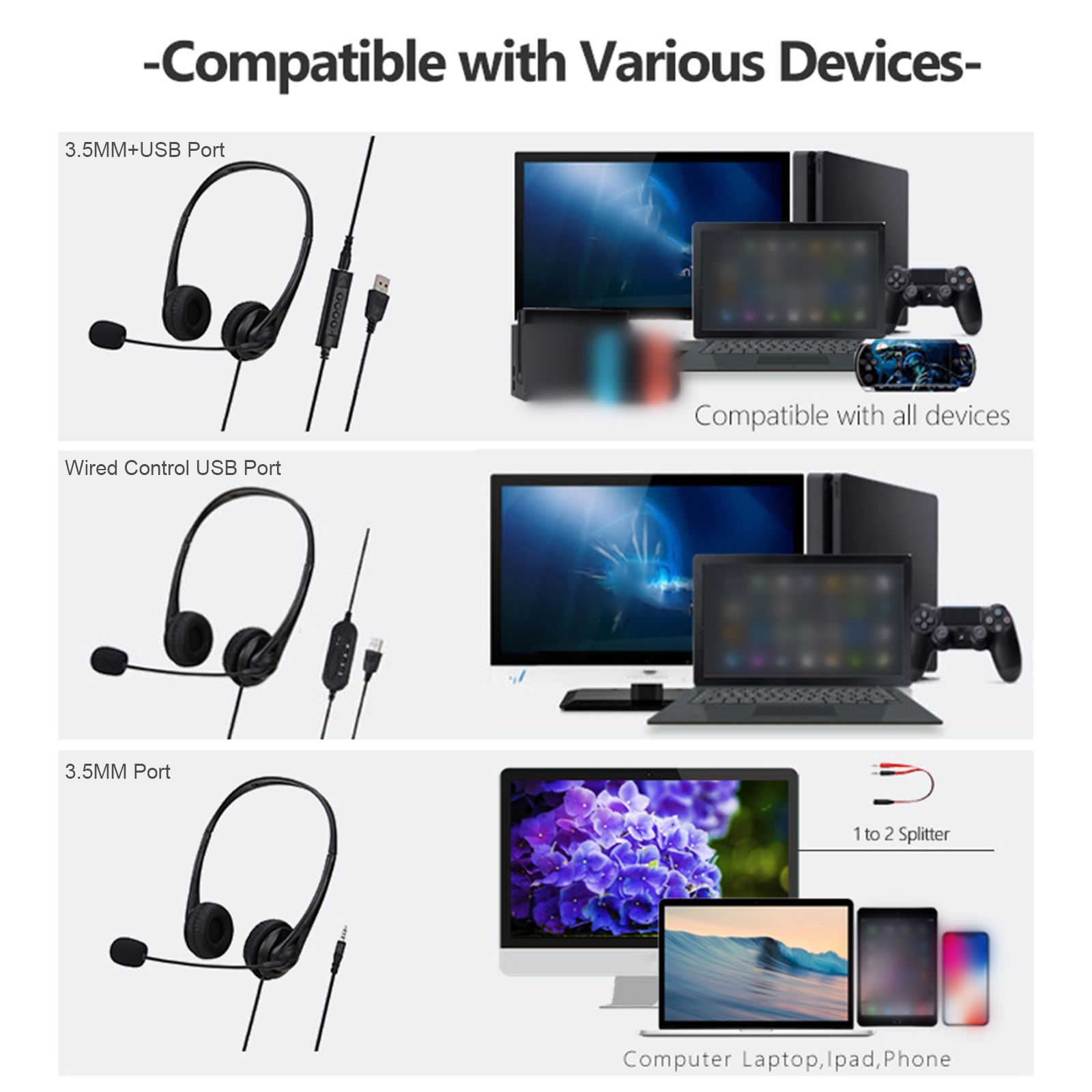 SY490MV Call Center Wired Headset 3.5MM Plug With Microphone Telephone Operator Headphone Noise Canceling for Computer Phones Desktop Boxes