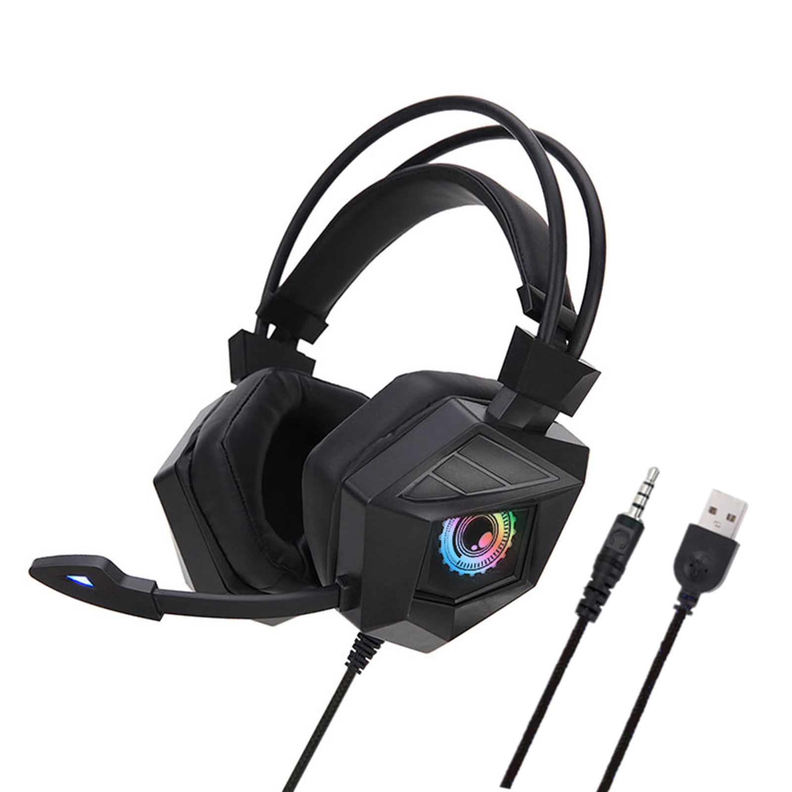 G15MV Wired Headset RGB Light On Ear Headphones with 3.5mm Audio Jack & with Mic Volume Control Over Ear Noise Cancelling Gamer Headphones Gaming Earphone for Cellphones Laptop Computer Games Tablet