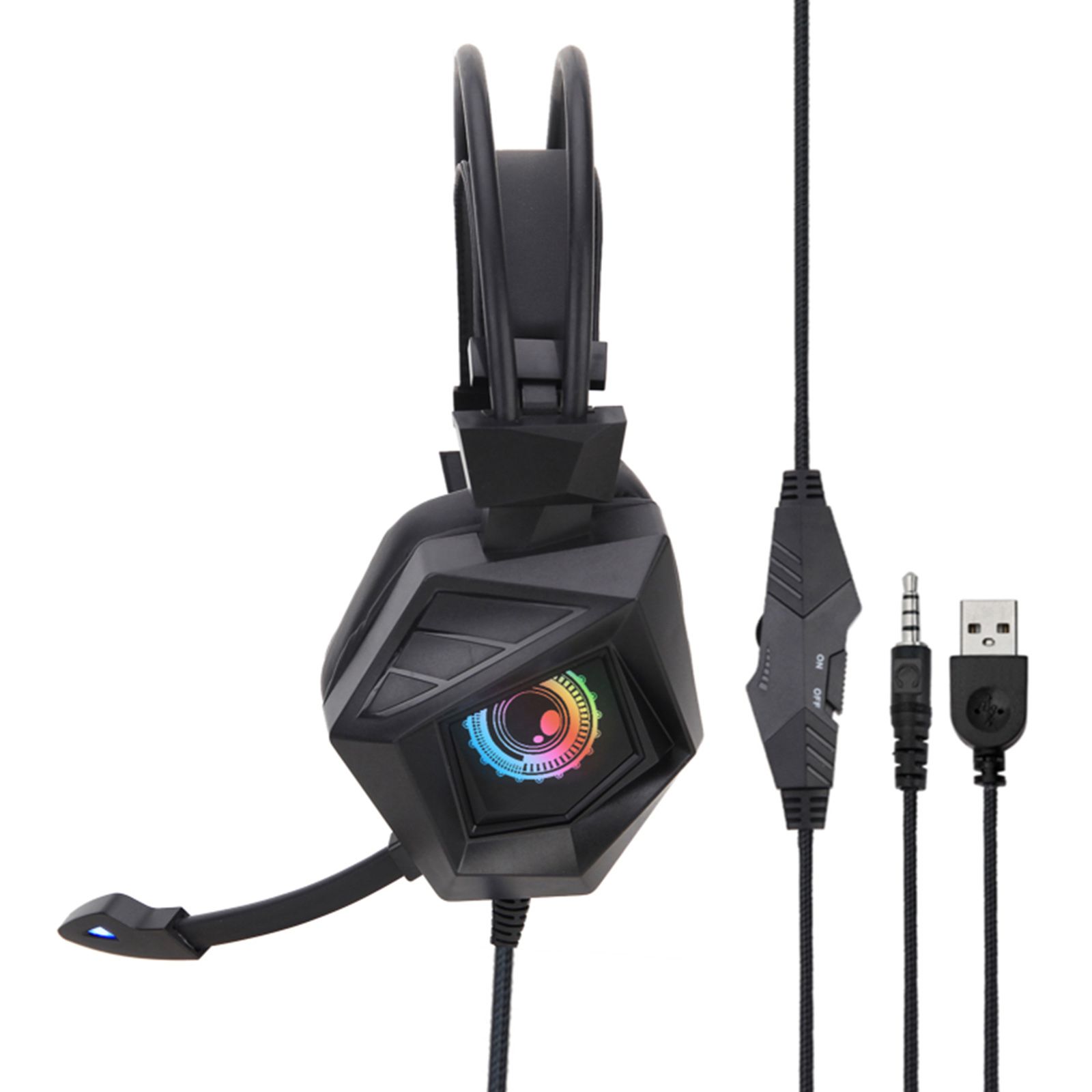 G15MV Wired Headset RGB Light On Ear Headphones with 3.5mm Audio Jack & with Mic Volume Control Over Ear Noise Cancelling Gamer Headphones Gaming Earphone for Cellphones Laptop Computer Games Tablet