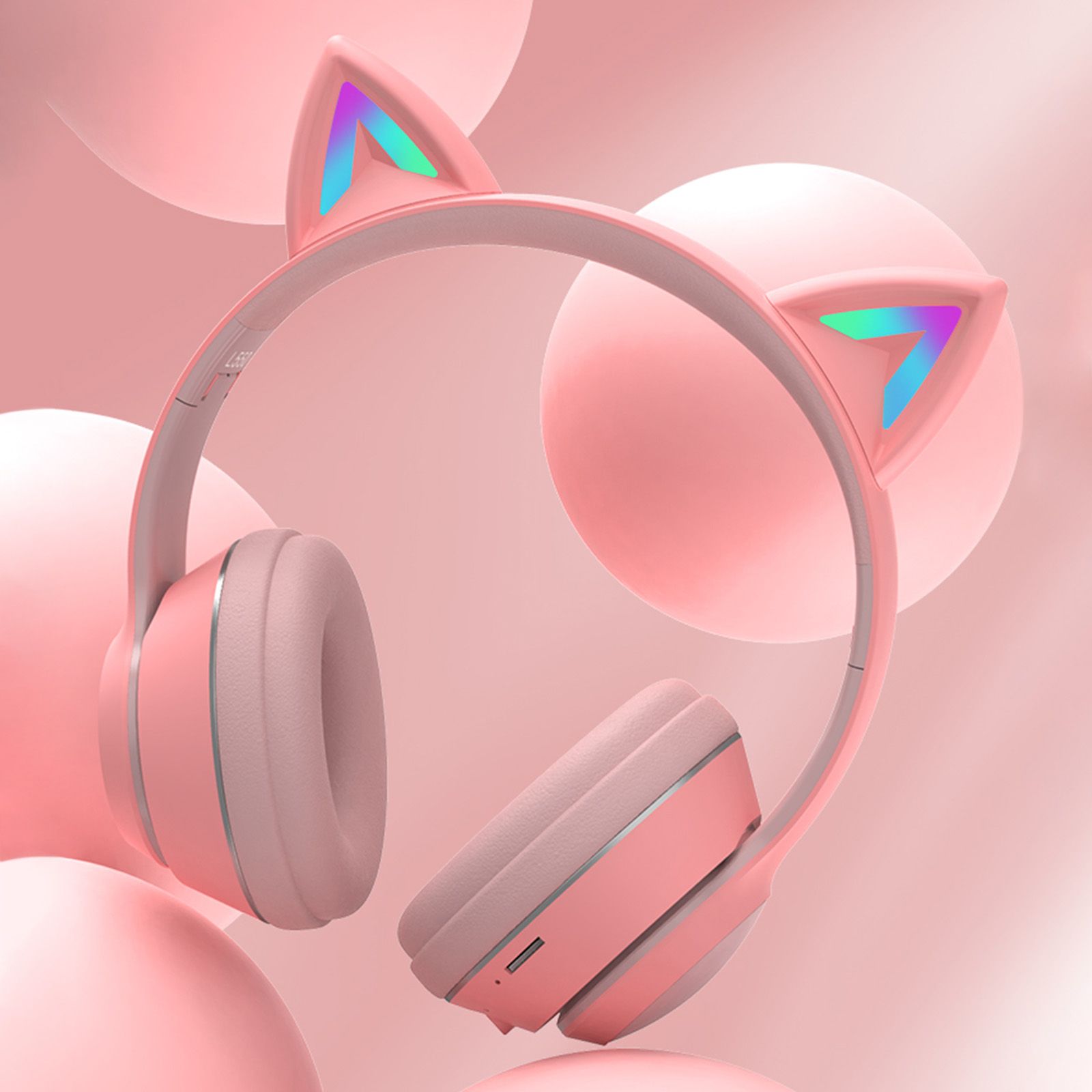 L550 Over Ear Music Headset Glowing Cat Ear Headphones 7 Color Breathing Lights Foldable Wireless BT5.0 Earphone with Mic AUX IN TF Card MP3 Player for PC Laptop Computer Mobile Phone