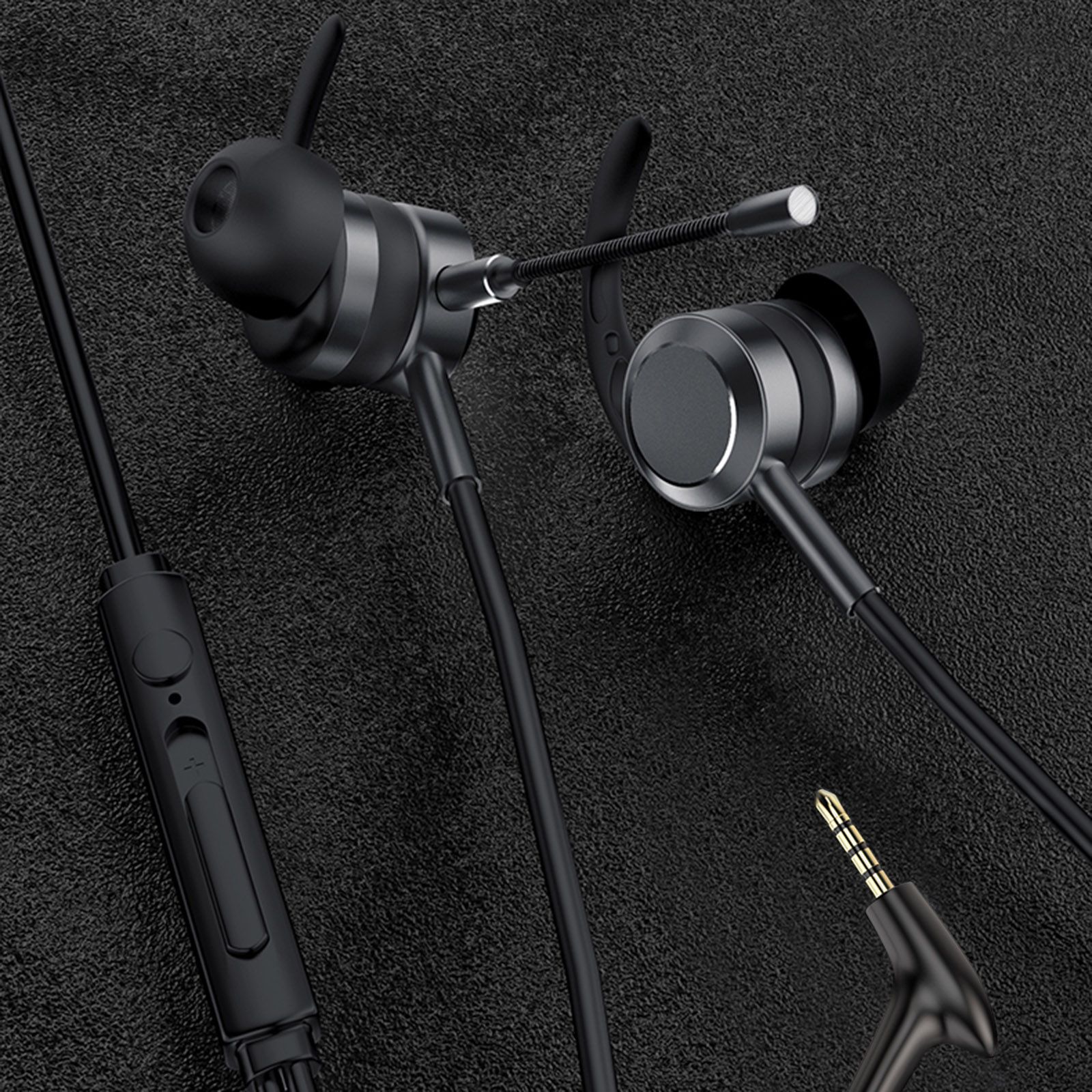 AK-P10 3.5mm In-Ear Gamer Headphones Dual Microphone Bass Metal Wired Gaming Earphones with Mic In-Ear Headset