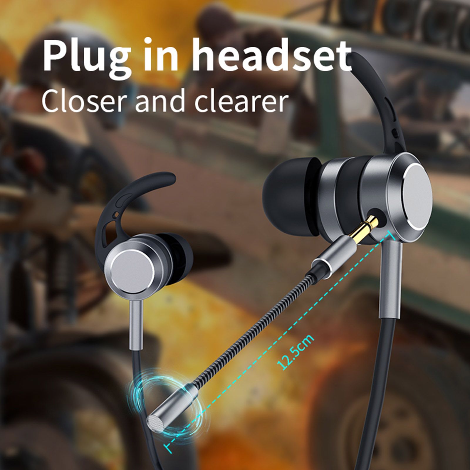 AK-P10 3.5mm In-Ear Gamer Headphones Dual Microphone Bass Metal Wired Gaming Earphones with Mic In-Ear Headset