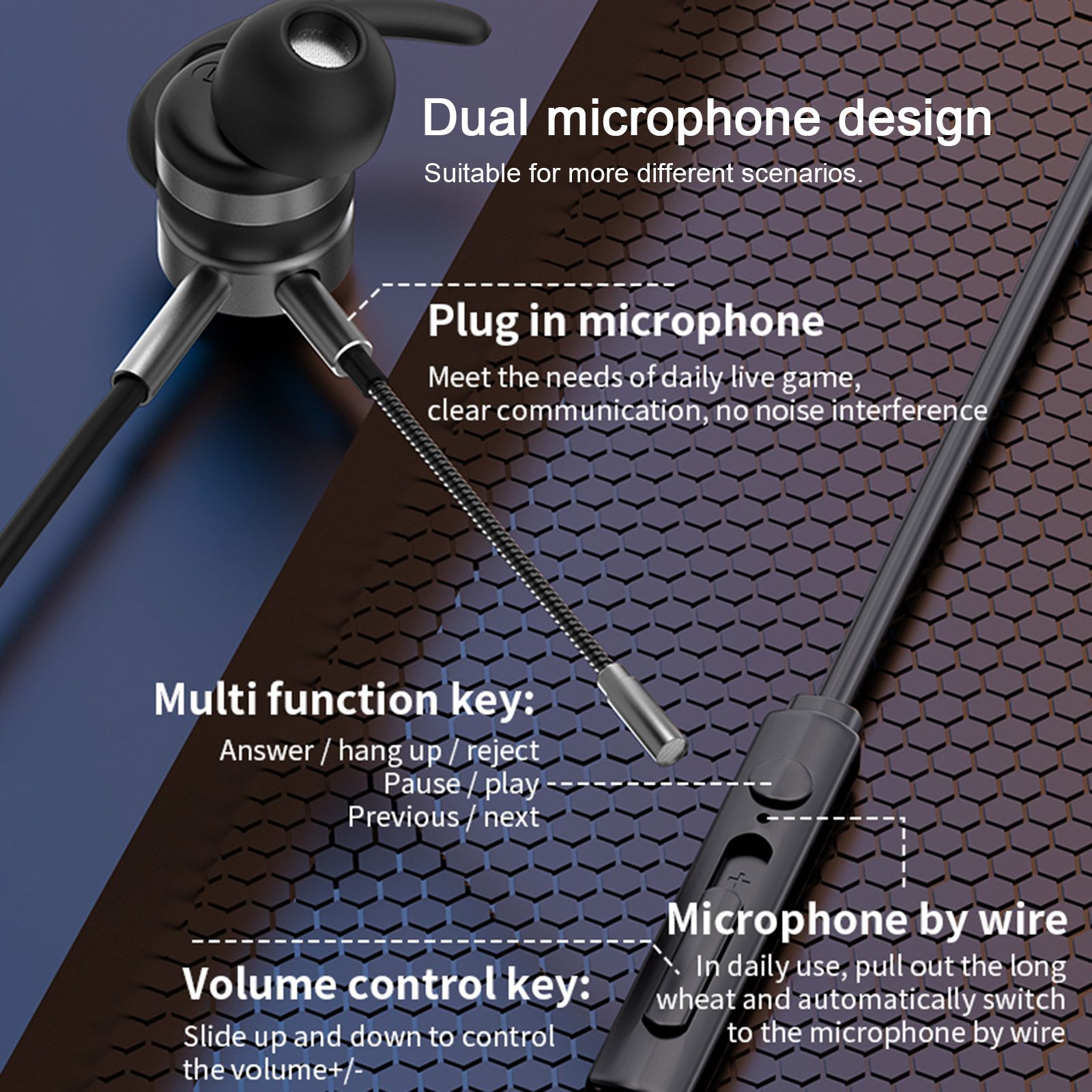 AK-P10 3.5mm In-Ear Gamer Headphones Dual Microphone Bass Metal Wired Gaming Earphones with Mic In-Ear Headset