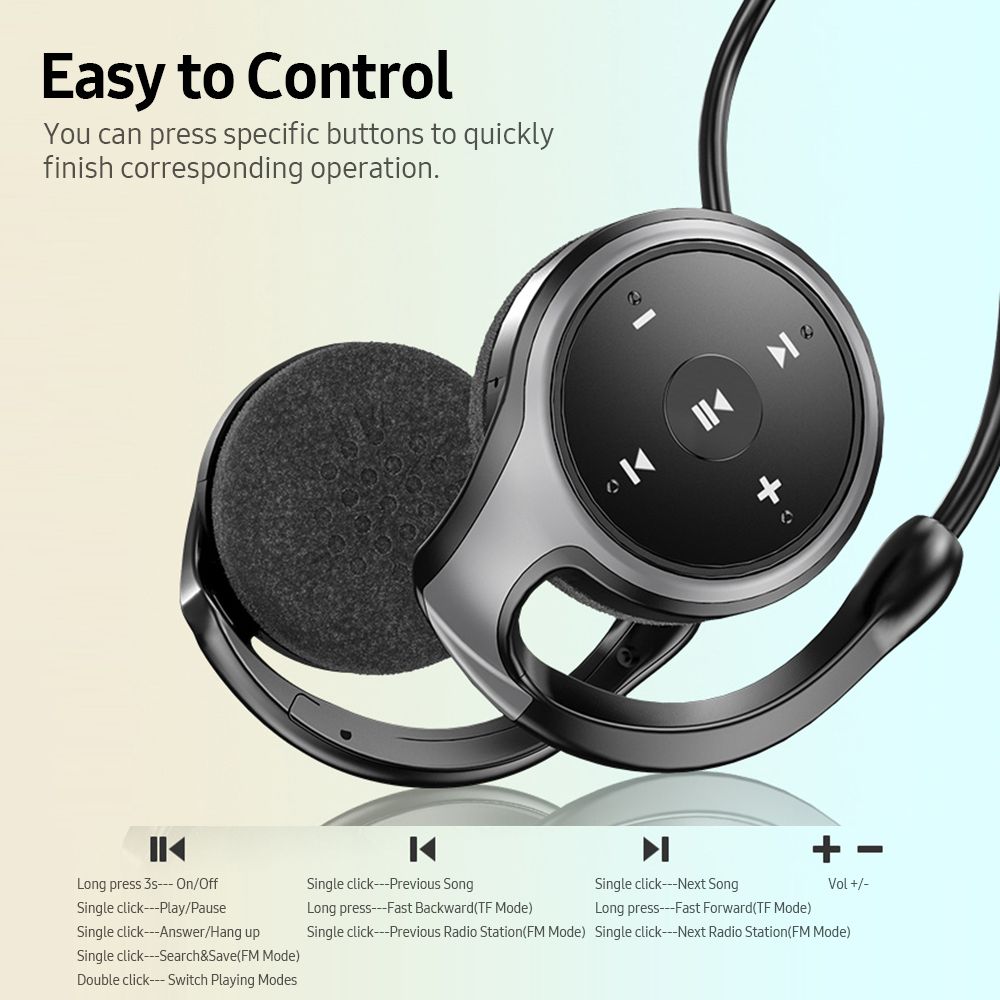 BT 5.0 Headset Lightweight Sports Headphone Support TF Card Playing FM Mode Hi-Fi Sound Effect Noise Reduction, Grey