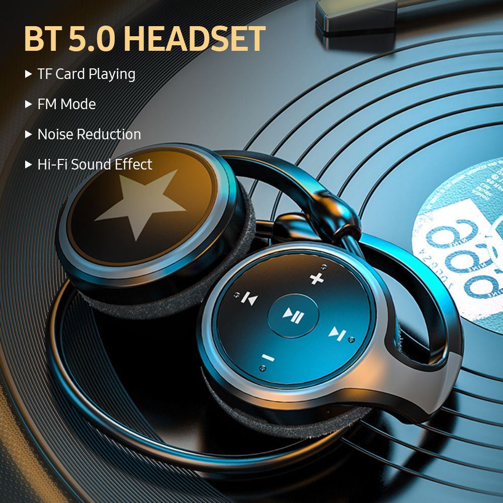BT 5.0 Headset Lightweight Sports Headphone Support TF Card Playing FM Mode Hi-Fi Sound Effect Noise Reduction, Grey