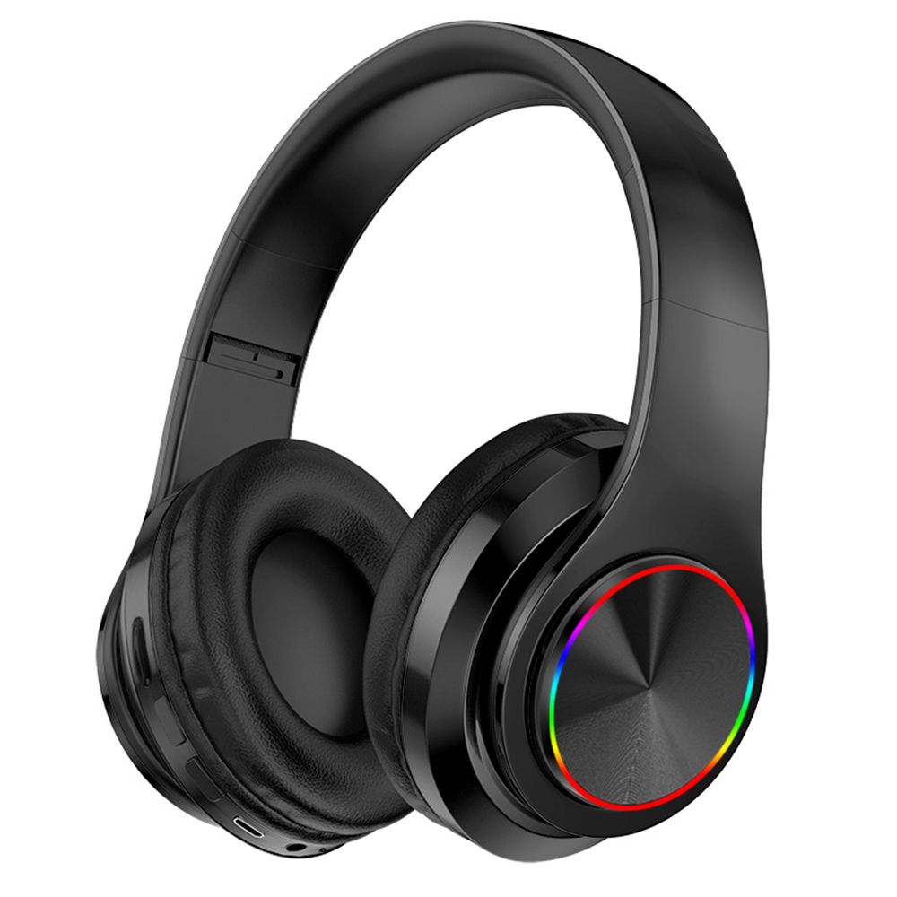Foldable BT 5.0 Headset Wireless&Wired Headset with Breathing Light Support TF Card Playing Stretchable Headband, Black