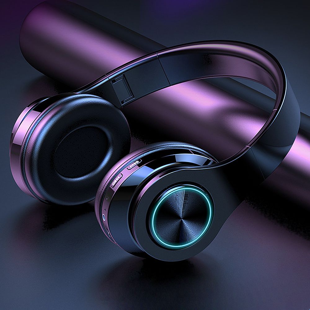 Foldable BT 5.0 Headset Wireless&Wired Headset with Breathing Light Support TF Card Playing Stretchable Headband, Black