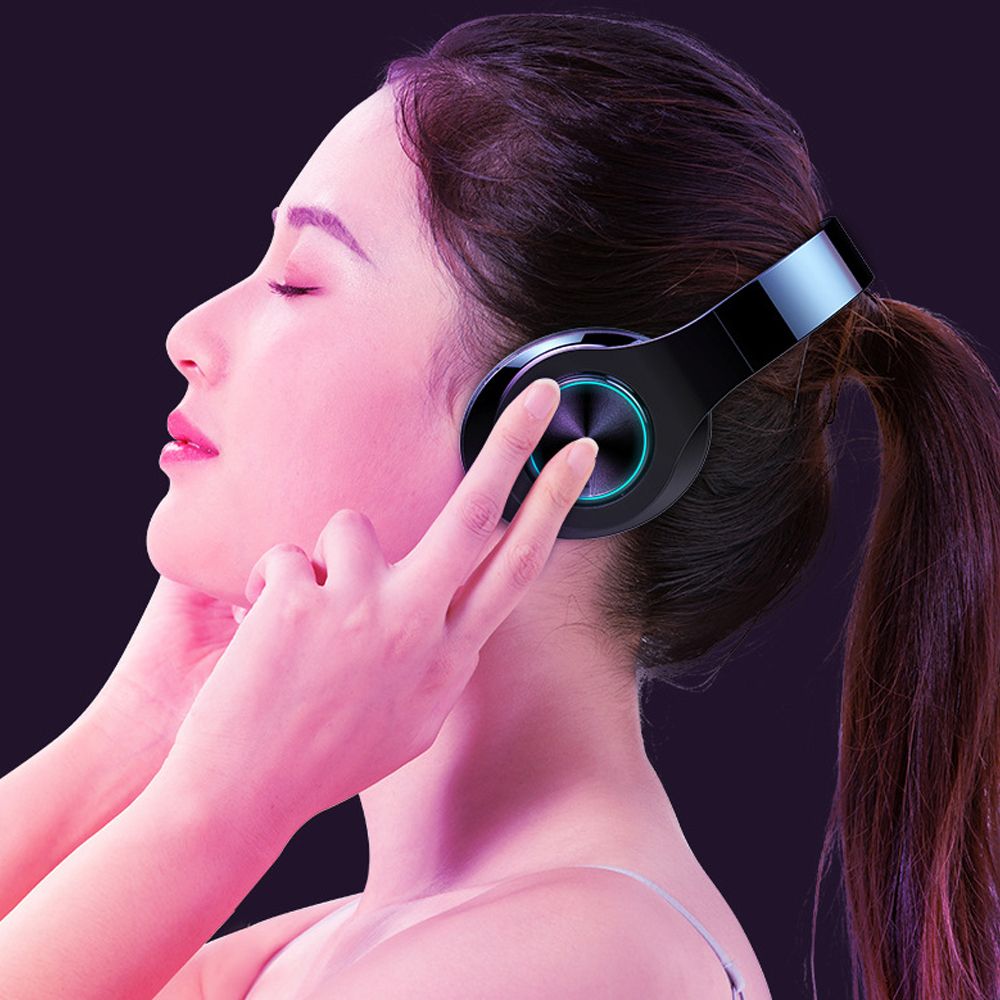 Foldable BT 5.0 Headset Wireless&Wired Headset with Breathing Light Support TF Card Playing Stretchable Headband, Black