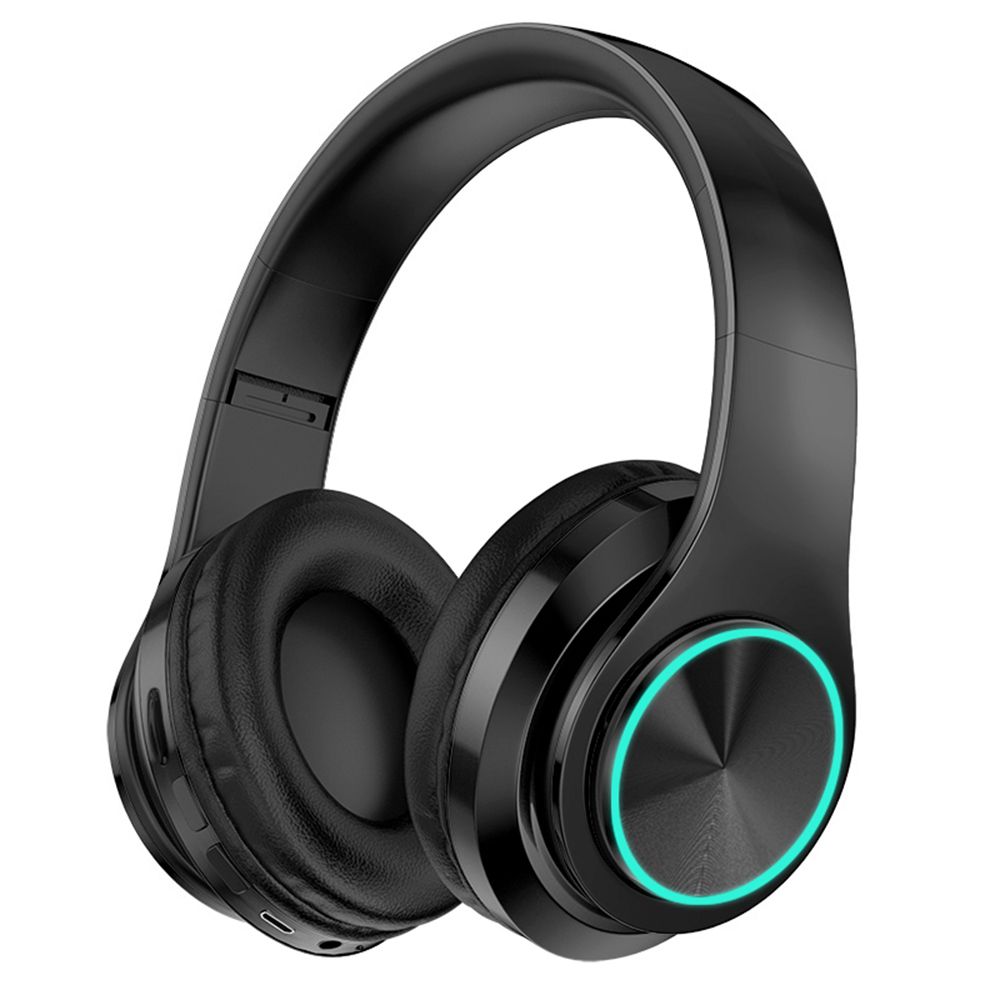 Foldable BT 5.0 Headset Wireless&Wired Headset with Breathing Light Support TF Card Playing Stretchable Headband, Black