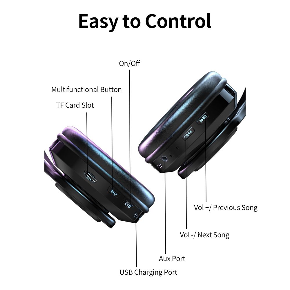 Foldable BT 5.0 Headset Wireless&Wired Headset with Breathing Light Support TF Card Playing Stretchable Headband, Black
