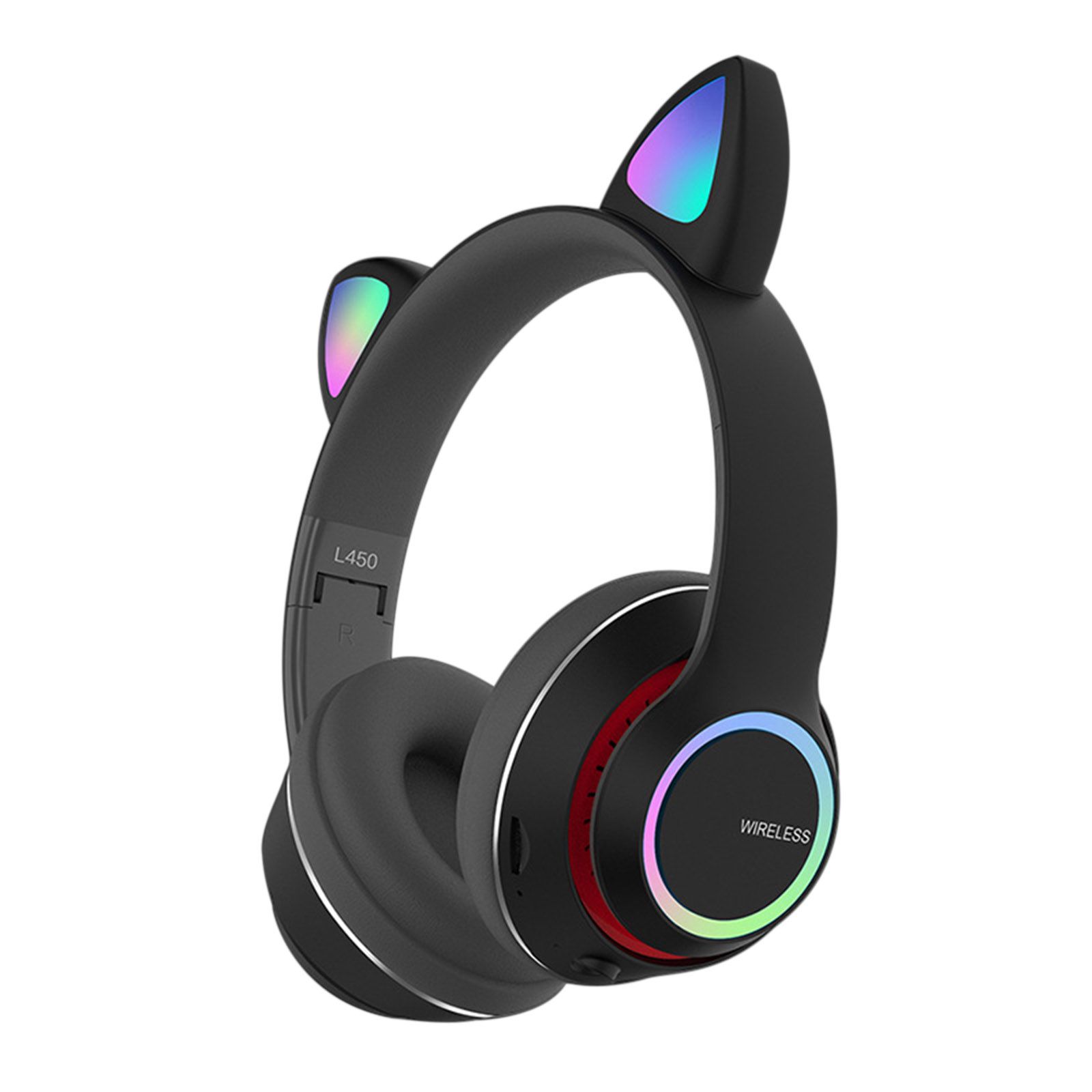 L450 Over Ear Music Headset Glowing Cat Ear Headphones 7 Color Breathing Lights Foldable Wireless BT5.0 Earphone with Mic AUX IN TF Card MP3 Player for PC Laptop Computer Mobile Phone