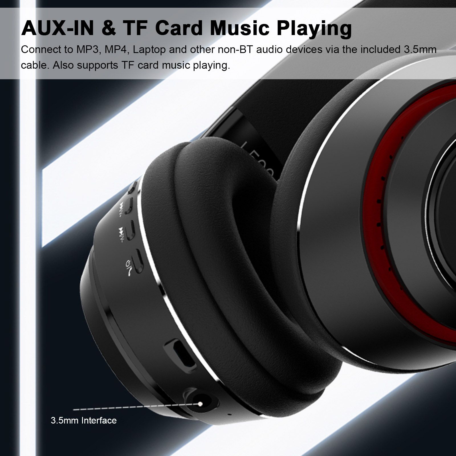 L500 Wireless BT 5.0 Headphones Foldable Over Ear Headset Sports Music Earphone 3.5mm AUX IN TF Card MP3 Player with Microphone