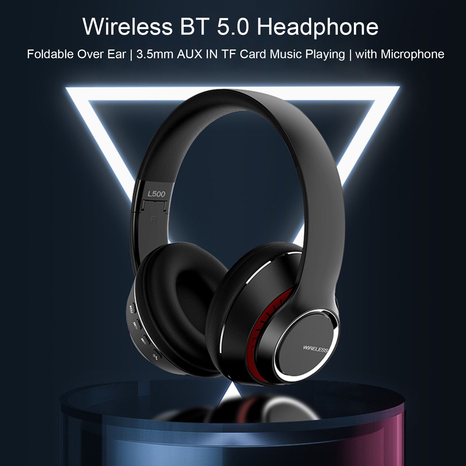 L500 Wireless BT 5.0 Headphones Foldable Over Ear Headset Sports Music Earphone 3.5mm AUX IN TF Card MP3 Player with Microphone
