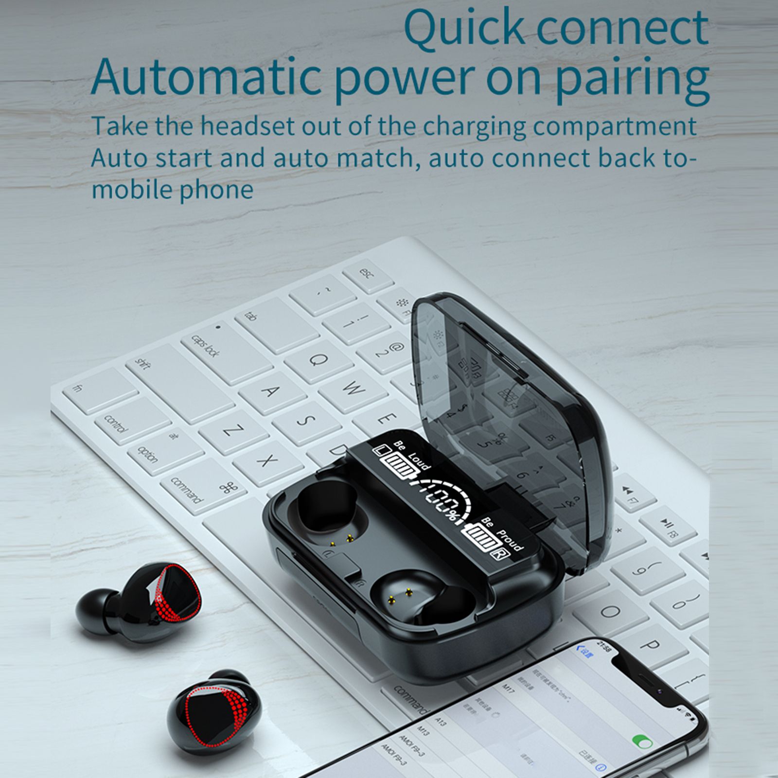 M10A True Wireless Earphone BT 5.1 Mini Headsets Sport Earbuds LED Display HD Call with Mic USB Output Power Bank