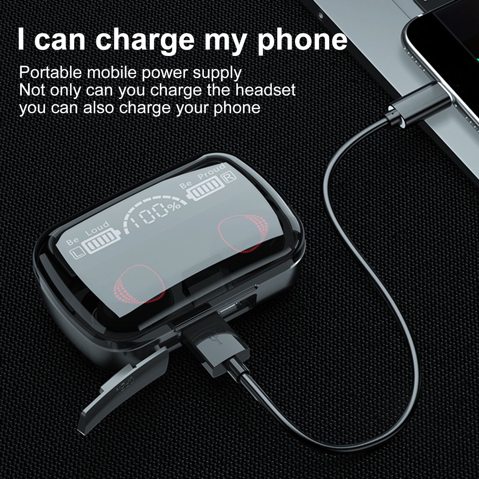 M10A True Wireless Earphone BT 5.1 Mini Headsets Sport Earbuds LED Display HD Call with Mic USB Output Power Bank