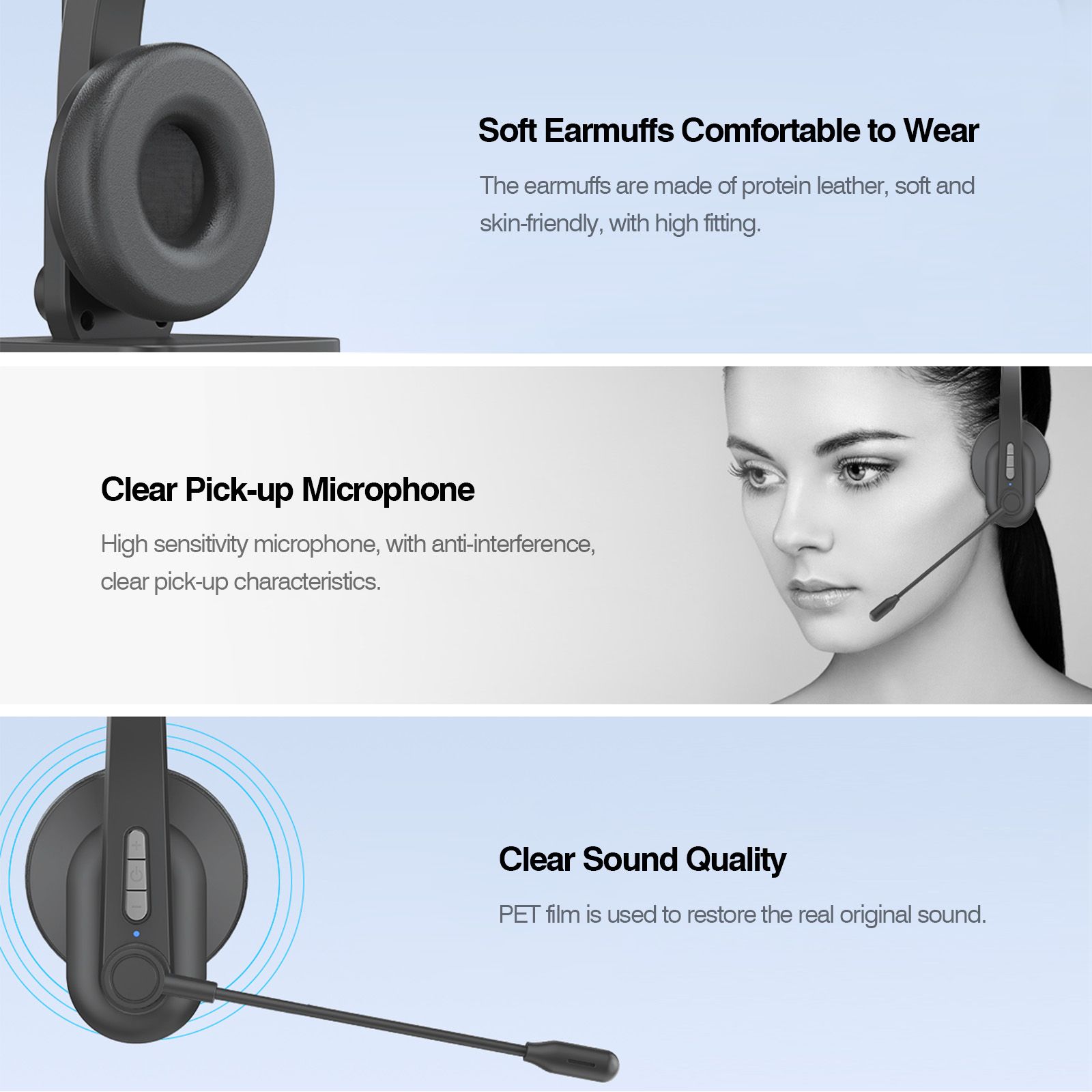 2.4GHz Wireless Headphones Call Center Earphone On Ear Headset with ENC Noise Reduction Microphone Adjustable Headband Volume Control with Charging Dock