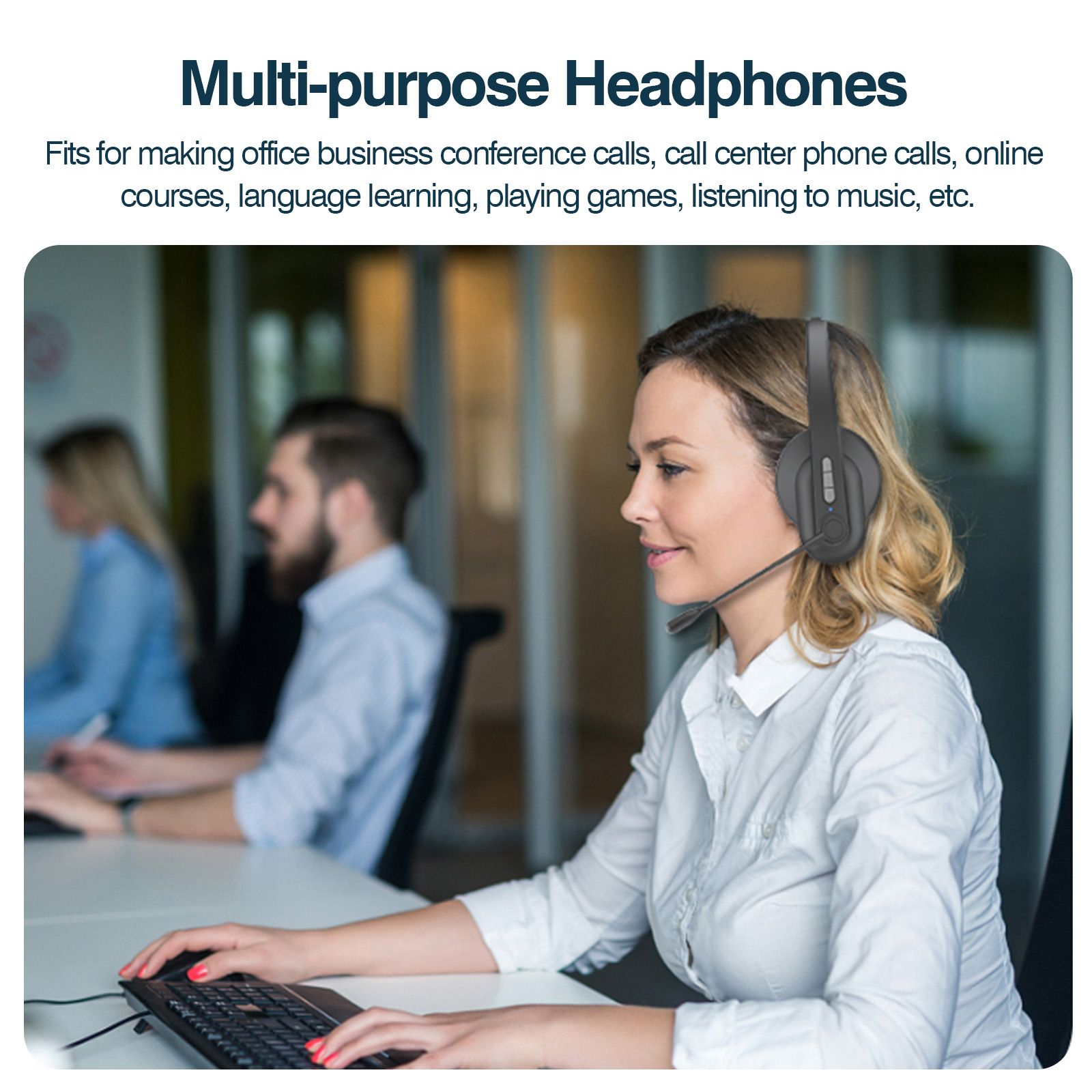 2.4GHz Wireless Headphones Call Center Earphone On Ear Headset with ENC Noise Reduction Microphone Adjustable Headband Volume Control with Charging Dock