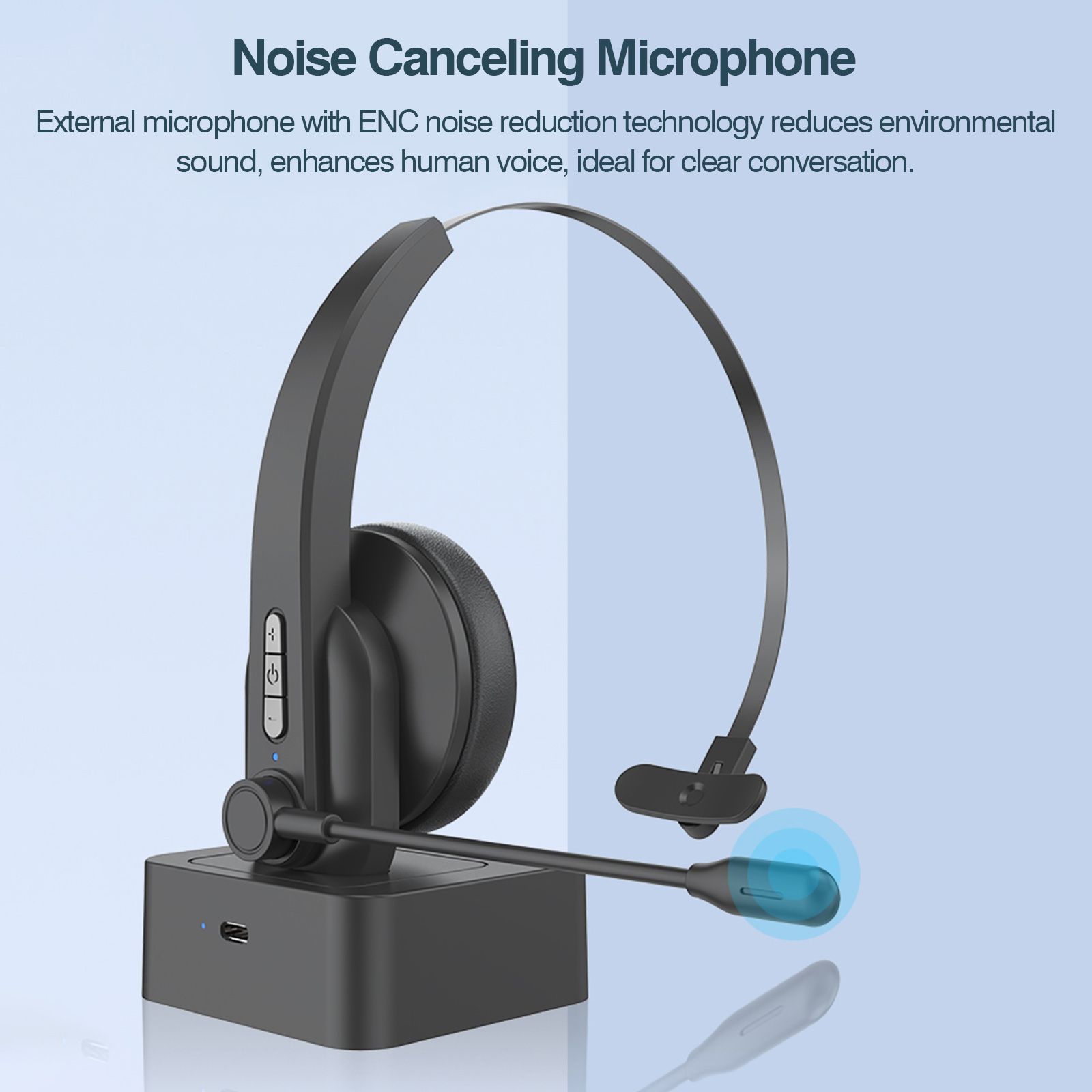 2.4GHz Wireless Headphones Call Center Earphone On Ear Headset with ENC Noise Reduction Microphone Adjustable Headband Volume Control with Charging Dock