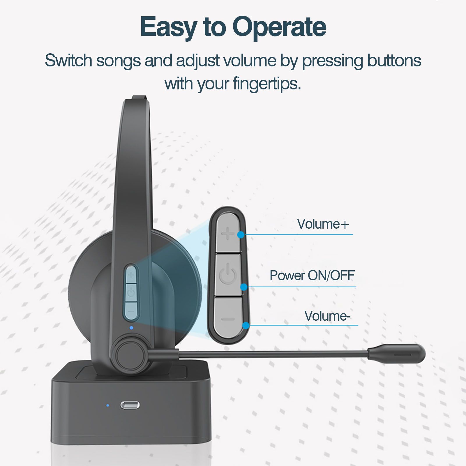 2.4GHz Wireless Headphones Call Center Earphone On Ear Headset with ENC Noise Reduction Microphone Adjustable Headband Volume Control with Charging Dock