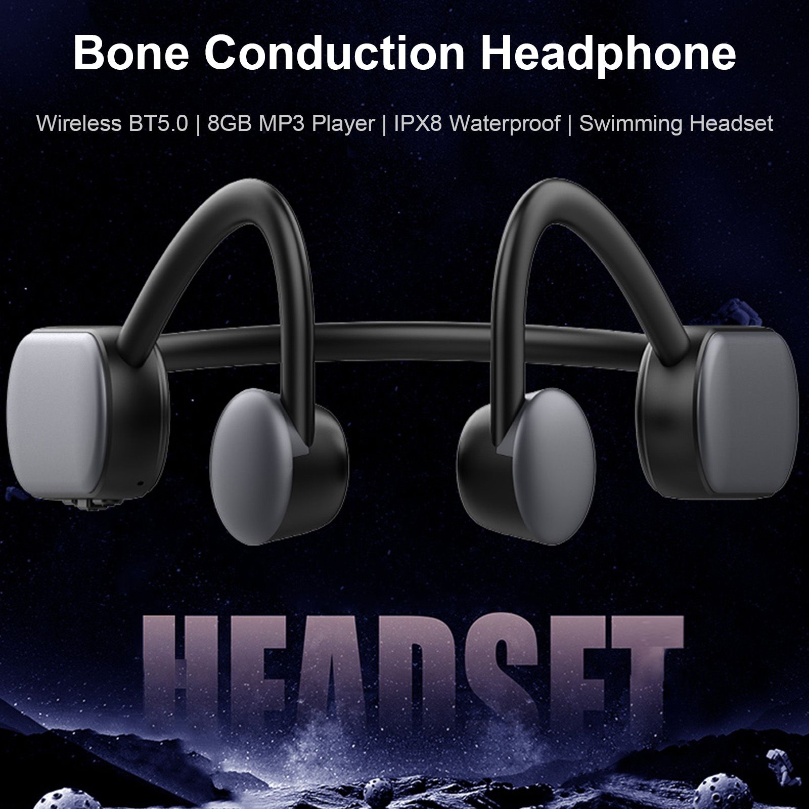 Q50 Bone Conduction Headphones 8GB MP3 Player IPX8 Waterproof Swimming Sports Headset Wireless BT5.0 Earphone Hands-free with Microphone