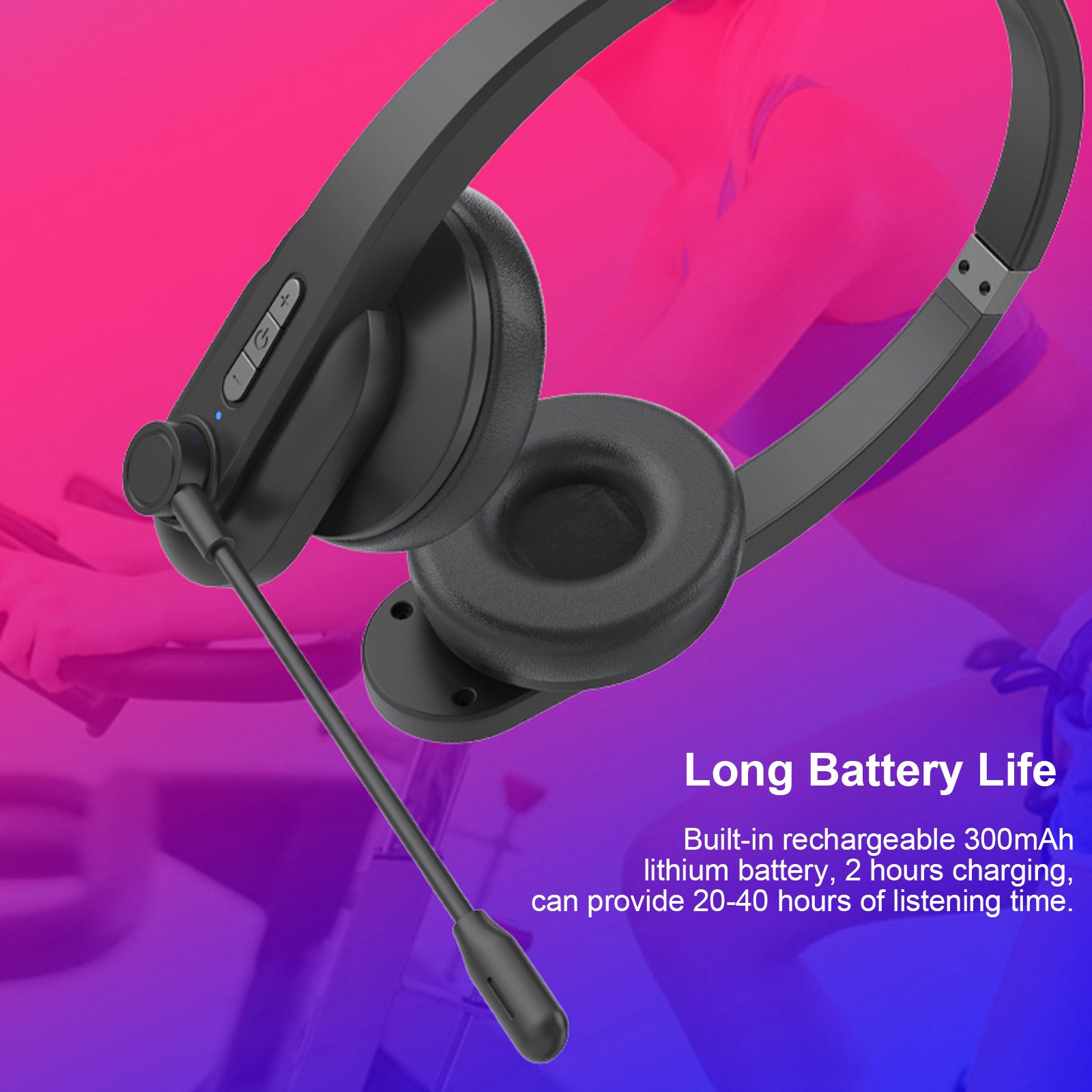 2.4GHz Wireless Headphones Call Center Earphone On Ear Headset with ENC Noise Reduction Microphone Adjustable Headband Volume Control